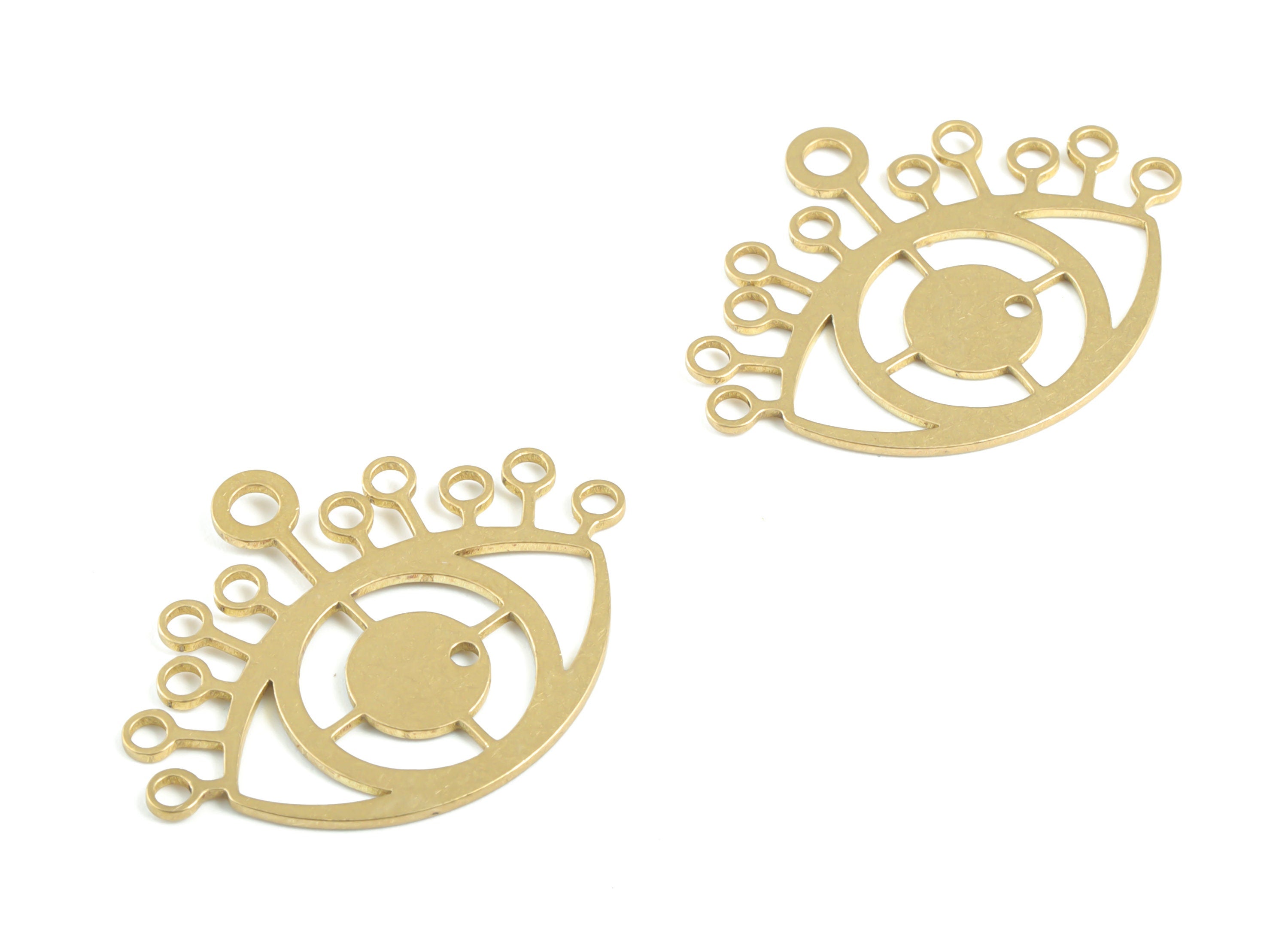 Brass Eyelash Earring Connector - Raw Brass Eye Earring Charms and Pendant - Jewelry Supplies - 33.17x25.52x0.81mm - PPM3345 - DOMEDBAZAAR
