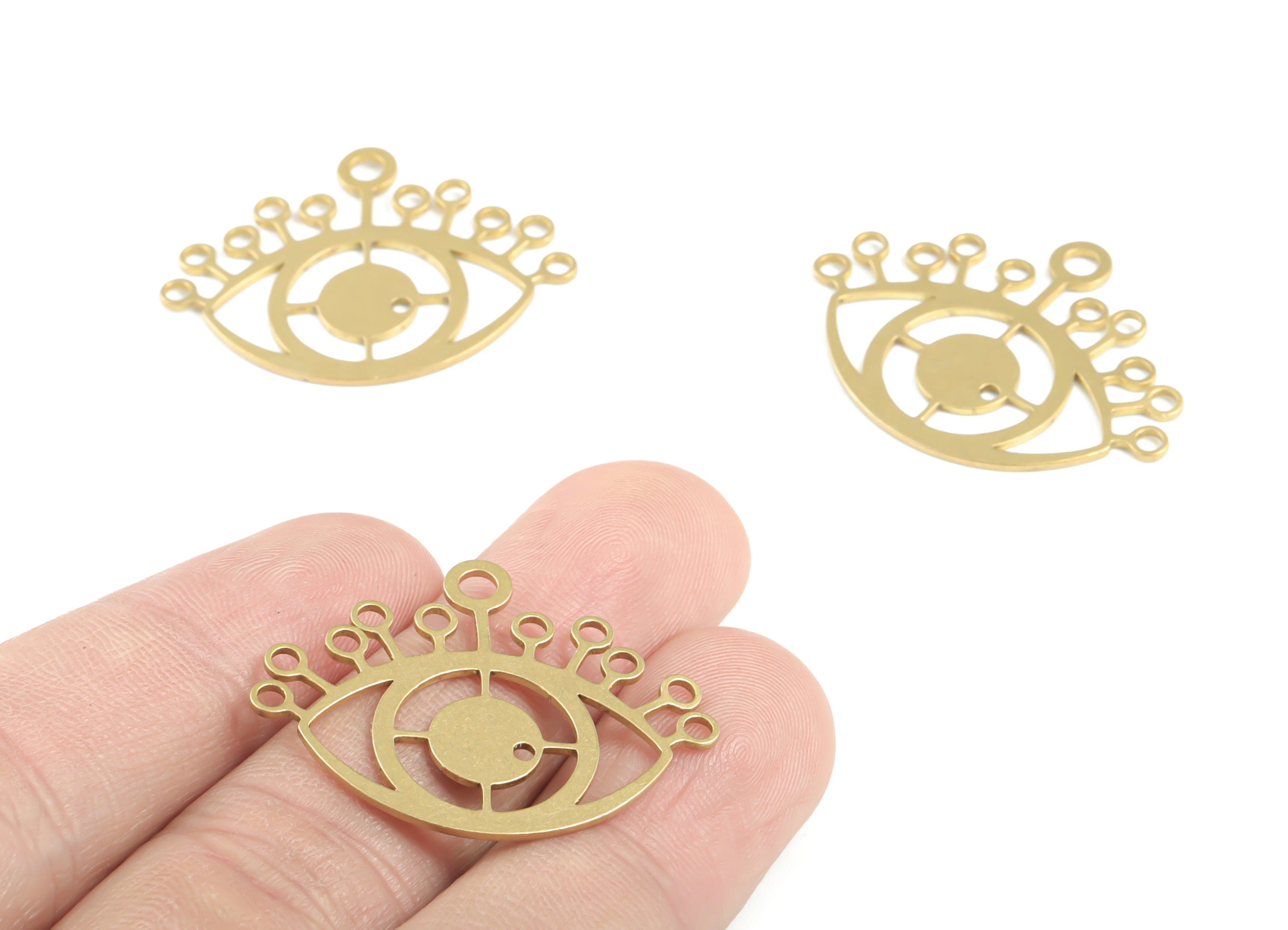 Brass Eyelash Earring Connector - Raw Brass Eye Earring Charms and Pendant - Jewelry Supplies - 33.17x25.52x0.81mm - PPM3345 - DOMEDBAZAAR