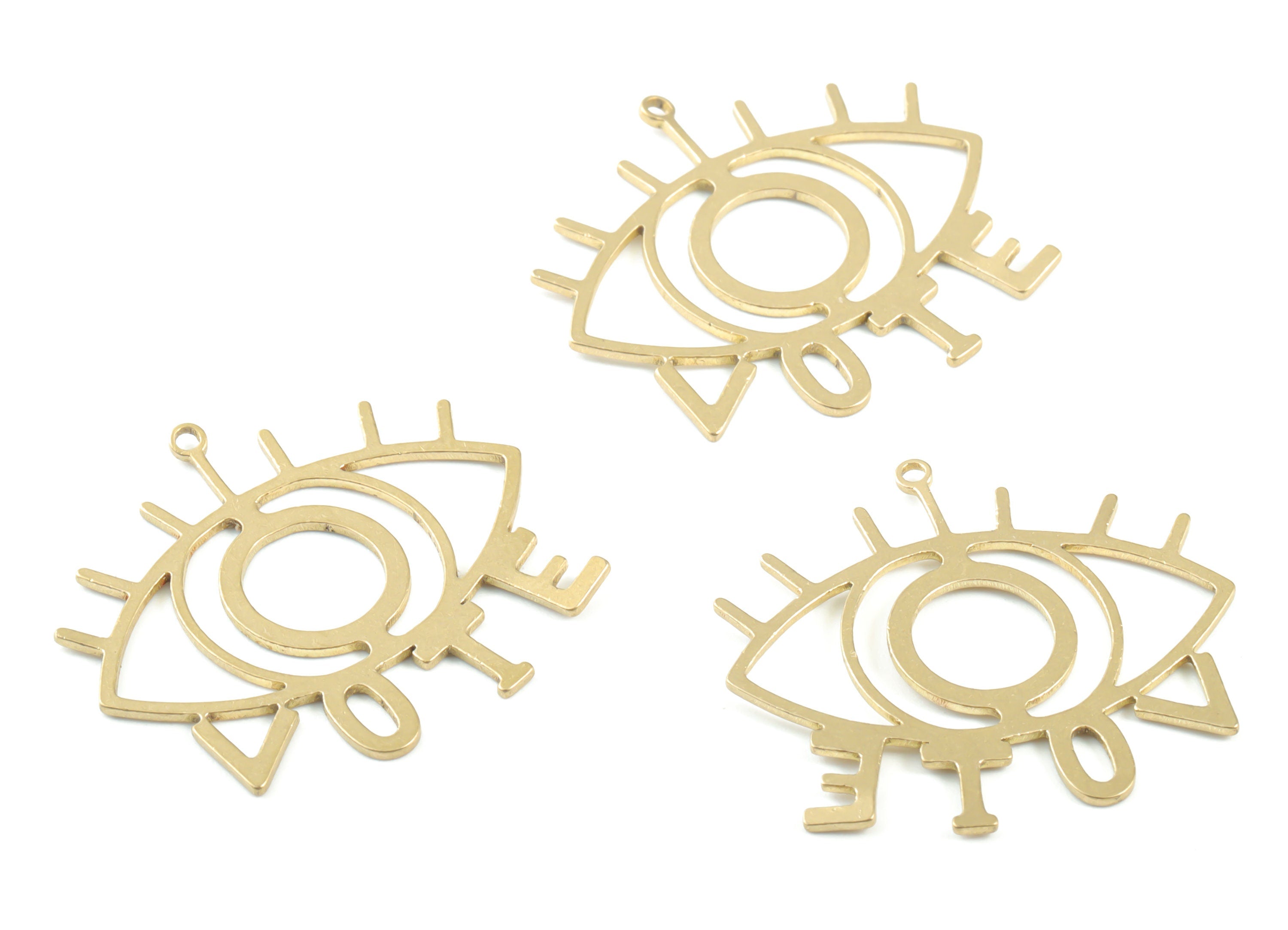 Brass Eye Earring Charms - Raw Brass Eye Lash Pendant - Earrings Finding - Jewelry Supplies - 30.68x27.72x0.86mm - PPM3333 - DOMEDBAZAAR