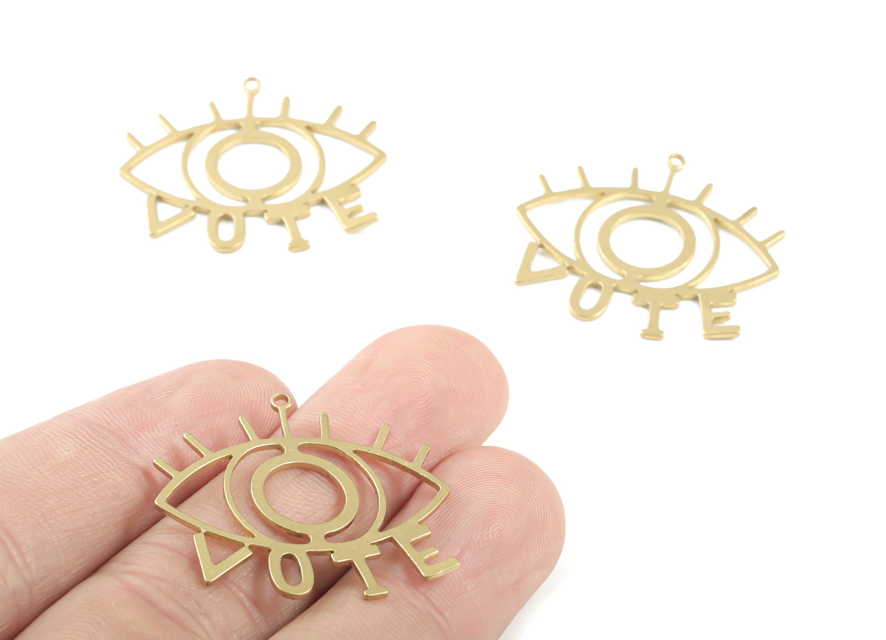 Brass Eye Earring Charms - Raw Brass Eye Lash Pendant - Earrings Finding - Jewelry Supplies - 30.68x27.72x0.86mm - PPM3333 - DOMEDBAZAAR