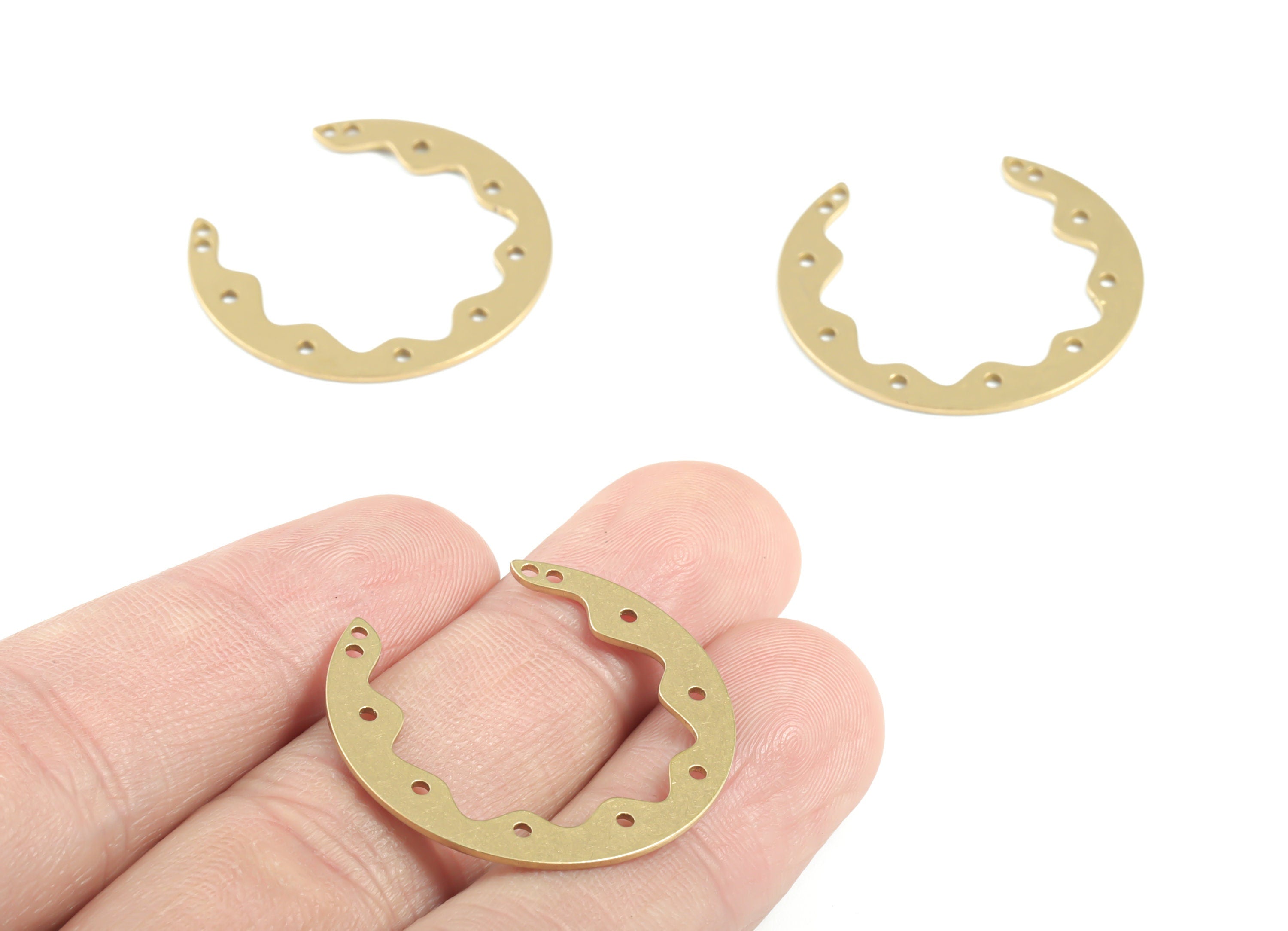 Brass Crescent Earring Connector - Raw Brass C Earring Charms - 11 Holes - Earrings Finding - Jewelry Supplies - 29.89x28.1x0.78mm - PPM3370 - DOMEDBAZAAR