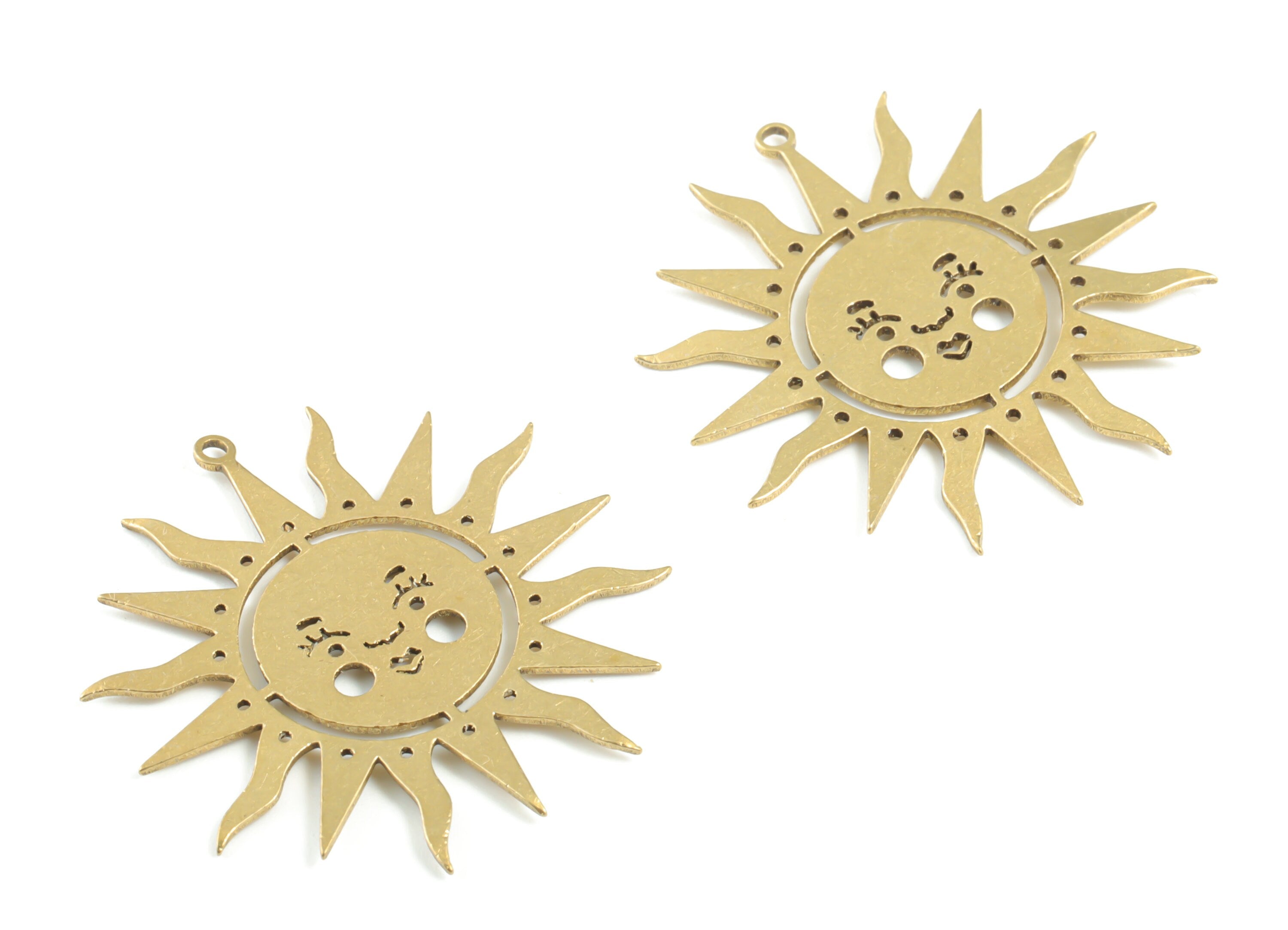 Brass Sun Face Earring Charms - Raw Brass Face Sun Pendant - Earrings Finding - Jewelry Supplies - 31.85x30.52x0.76mm - PPM3437 - DOMEDBAZAAR
