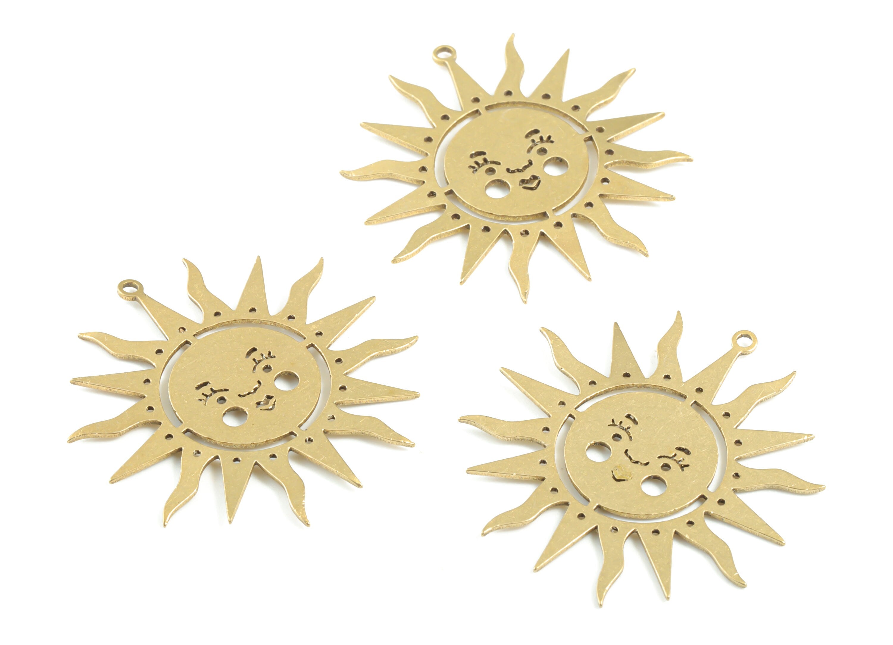 Brass Sun Face Earring Charms - Raw Brass Face Sun Pendant - Earrings Finding - Jewelry Supplies - 31.85x30.52x0.76mm - PPM3437 - DOMEDBAZAAR