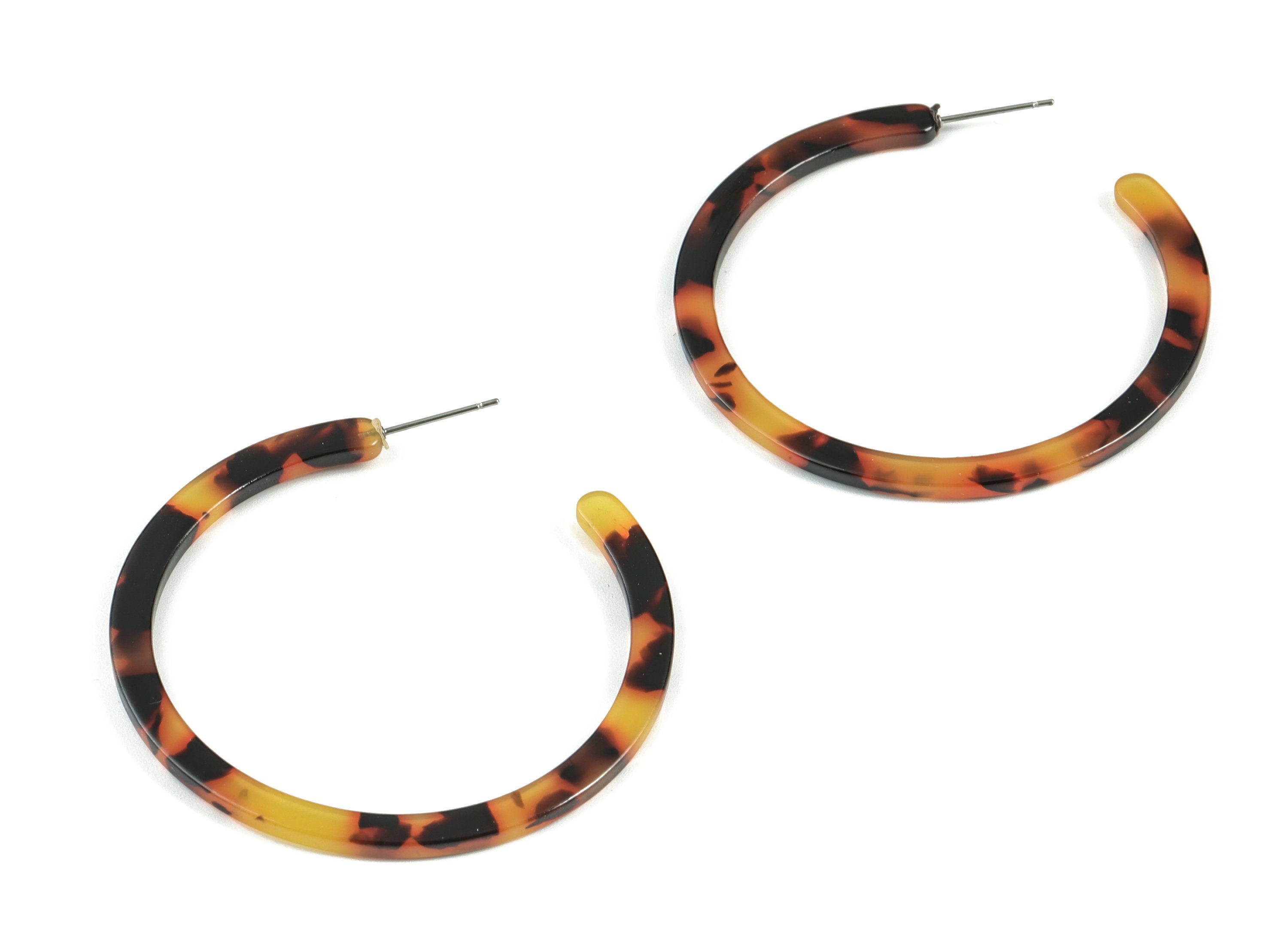Open Hoop Earrings Stud - 2 inch Hoop Earring - Tortoise Shell Round Earring Post - Color Code: A01 - 52.8x49.6x2.65mm - AC1836-A01 - DOMEDBAZAAR