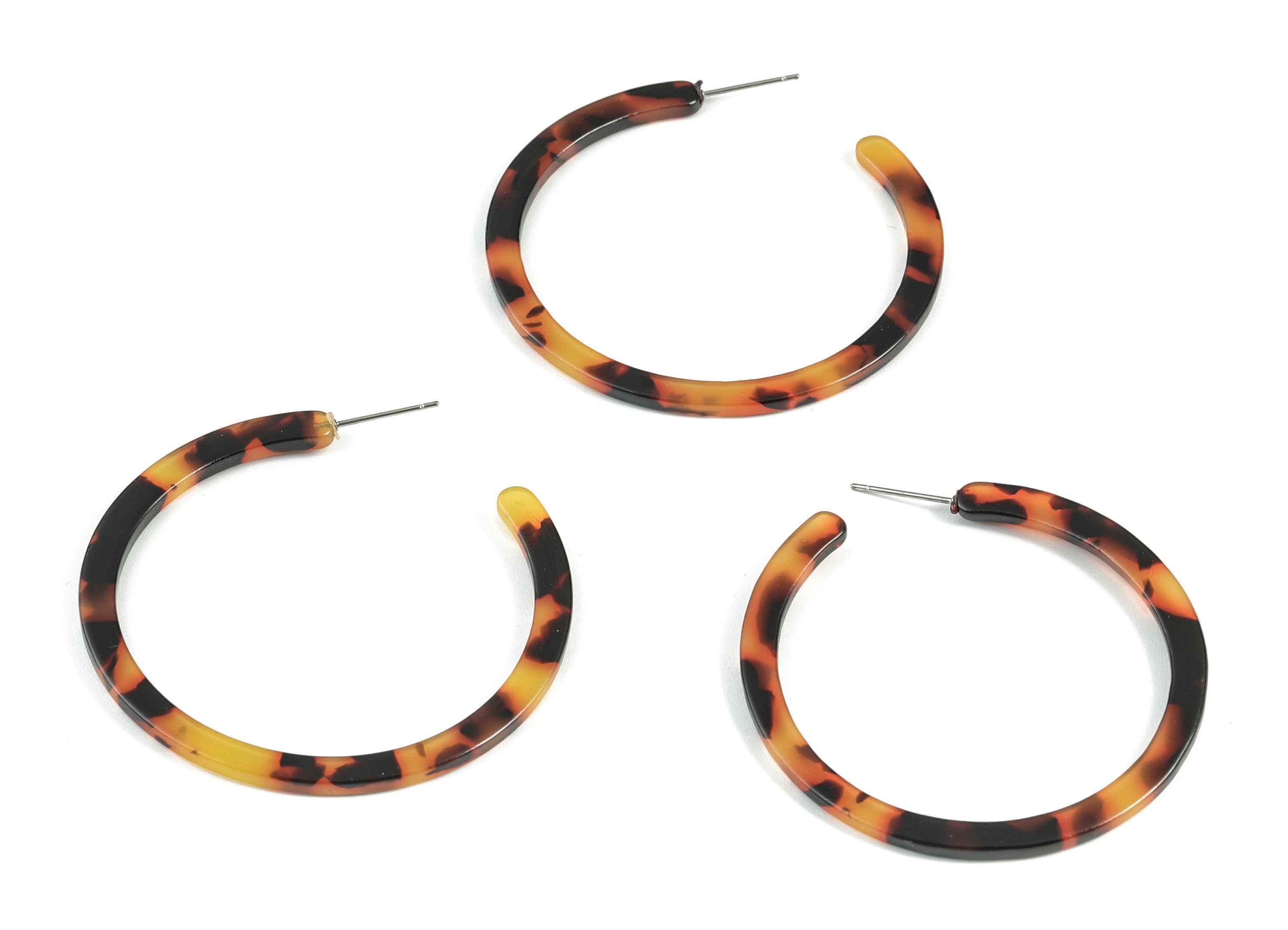 Open Hoop Earrings Stud - 2 inch Hoop Earring - Tortoise Shell Round Earring Post - Color Code: A01 - 52.8x49.6x2.65mm - AC1836-A01 - DOMEDBAZAAR