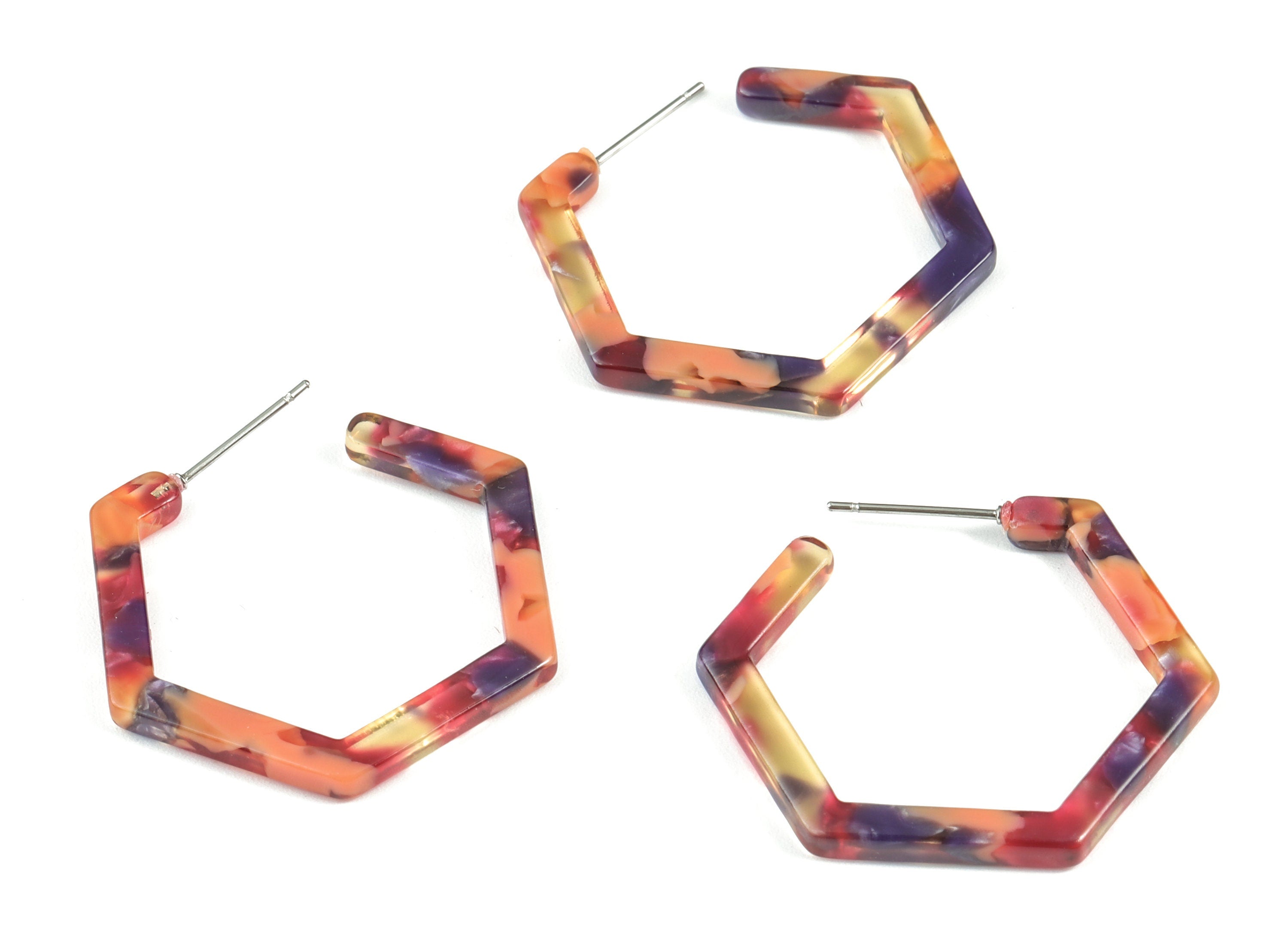 Acetate Open Hexagon Stud Earrings - Hexagon Earring Post - 316 Stainless Steel - Color Code: A44 - 30x2.5mm - AC1870-A44 - DOMEDBAZAAR