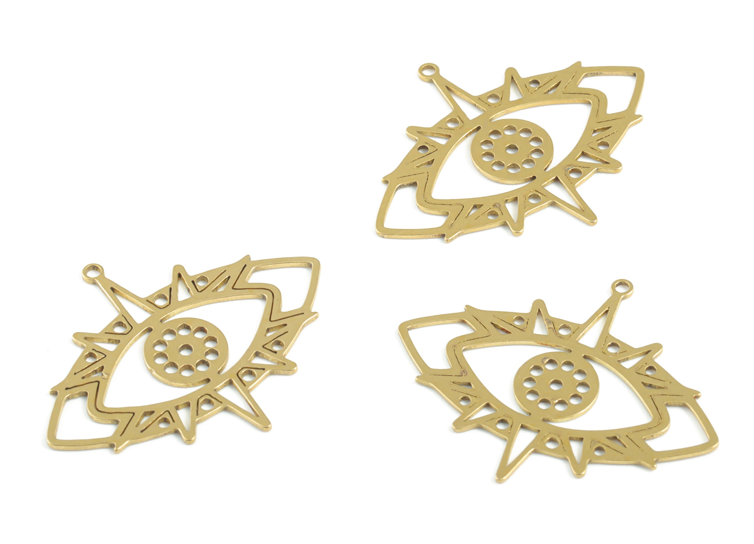 Brass Eye Earring Charms - Raw Brass Eyelash Pendant - Earrings Finding - Jewelry Supplies - 30.15x24.42x0.65mm - PPM3208 - DOMEDBAZAAR