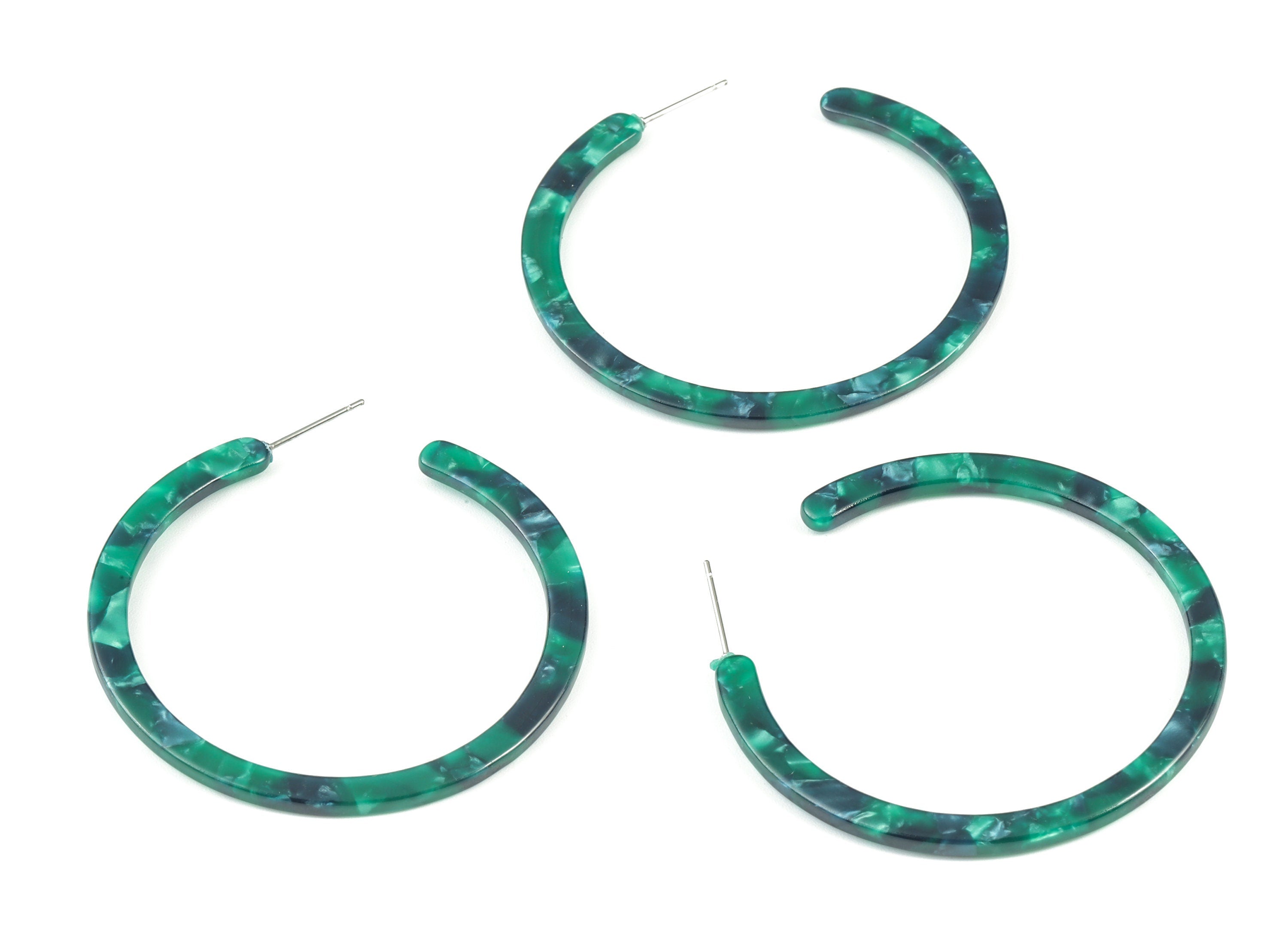 Open Hoop Earrings Stud - 2 inch Hoop Earring - Acetate Round Earring Post - Color Code: A13 - 52.8x49.6x2.65mm - AC1836-A13 - DOMEDBAZAAR