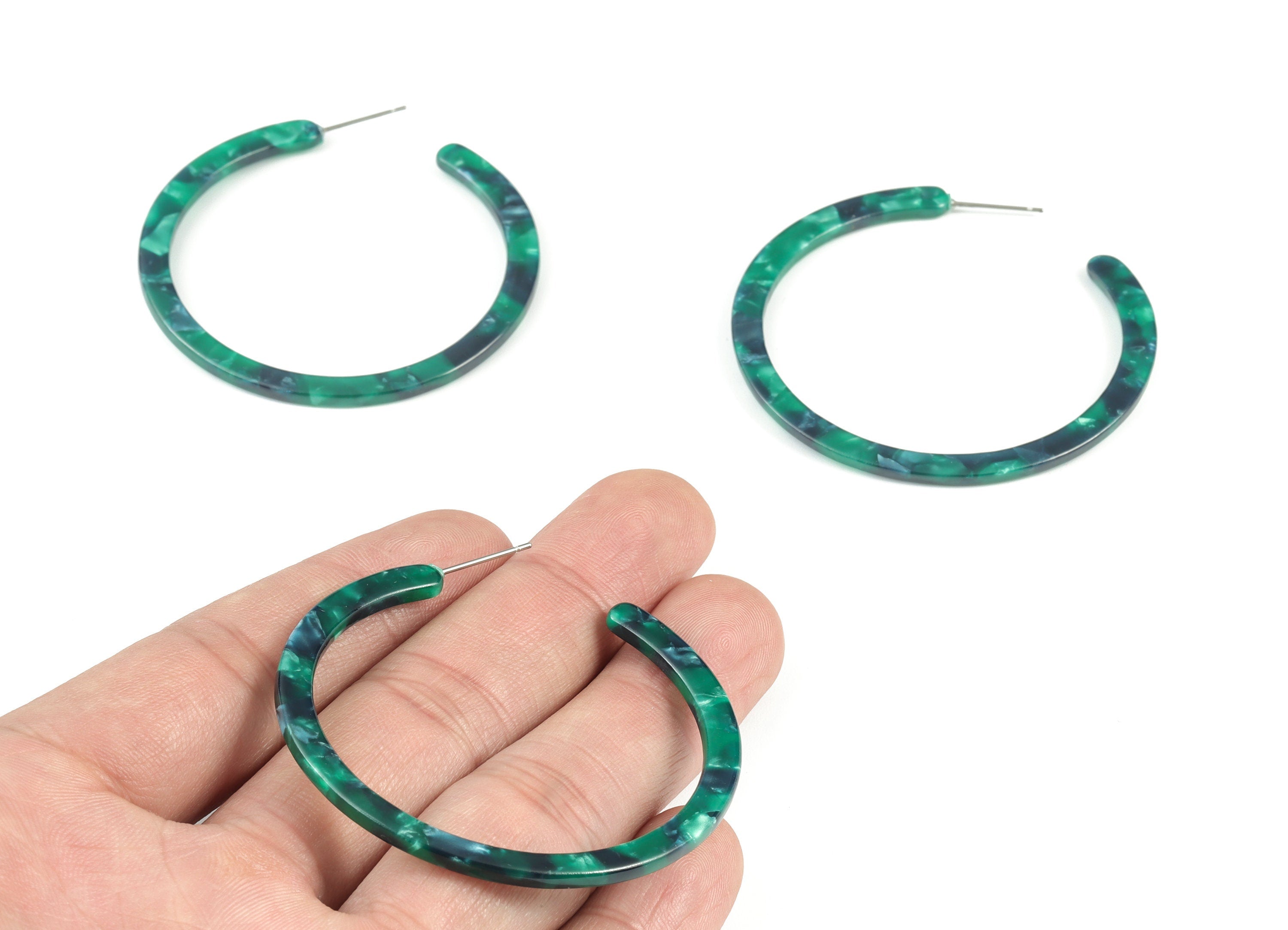 Open Hoop Earrings Stud - 2 inch Hoop Earring - Acetate Round Earring Post - Color Code: A13 - 52.8x49.6x2.65mm - AC1836-A13 - DOMEDBAZAAR