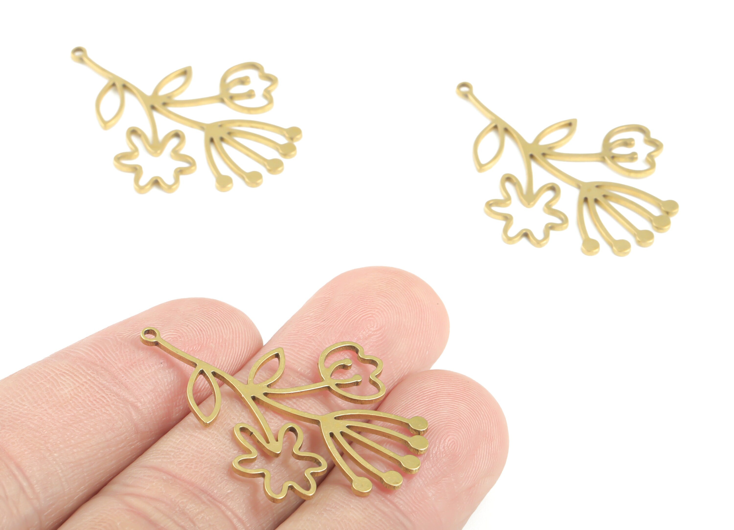Brass Flower Earring Charms - Raw Brass Flower Pendant - Earrings Finding - Jewelry Supplies - 36.16x27.08x0.82mm - PPM3206 - DOMEDBAZAAR