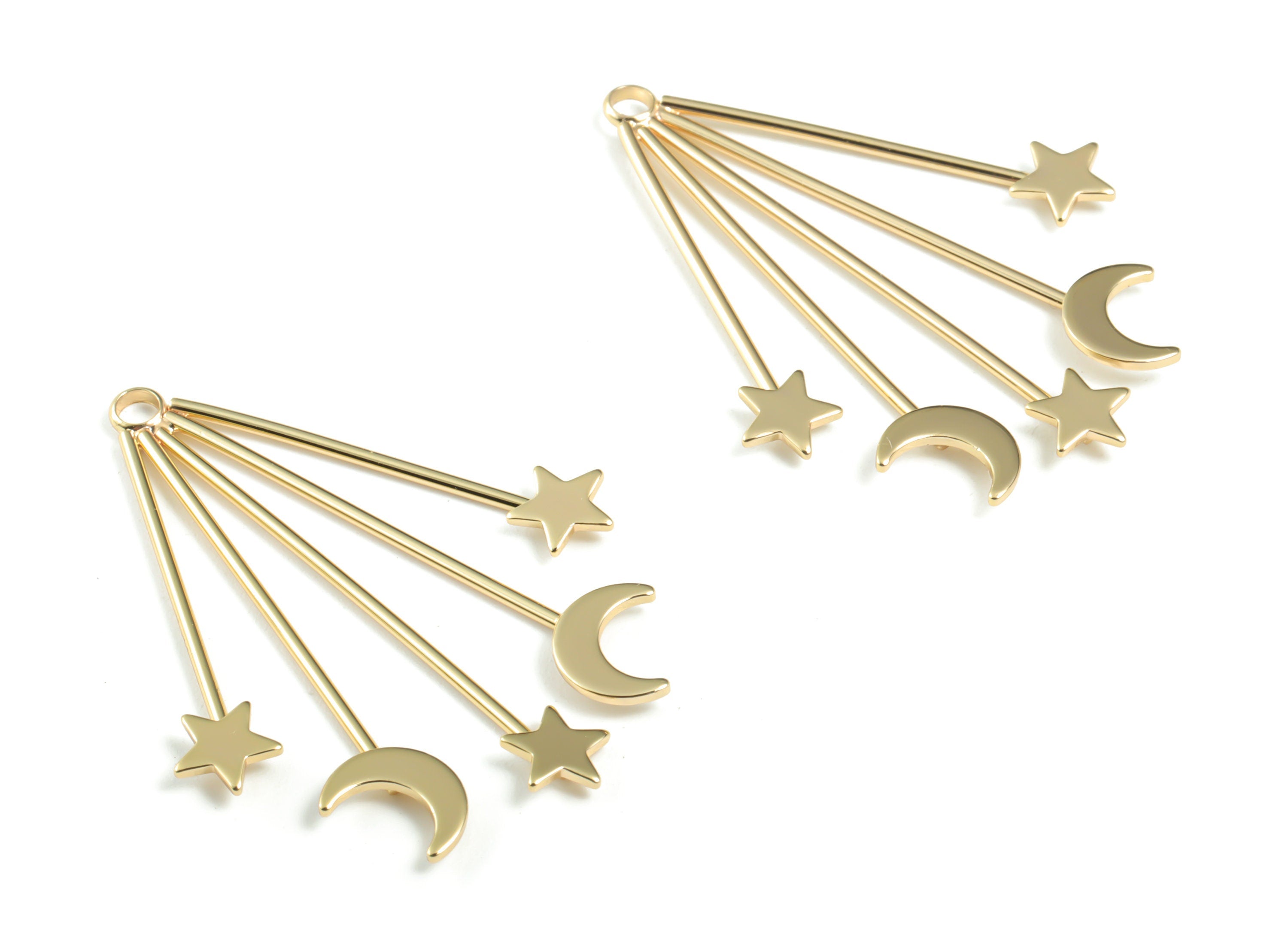 Gold Ear Wire Star Crescent Charms - 18K Real Gold Plated Star Moon Earring Charm - Jewelry Supplies - 40.85x30.82x1.88mm - RGP2726 - DOMEDBAZAAR