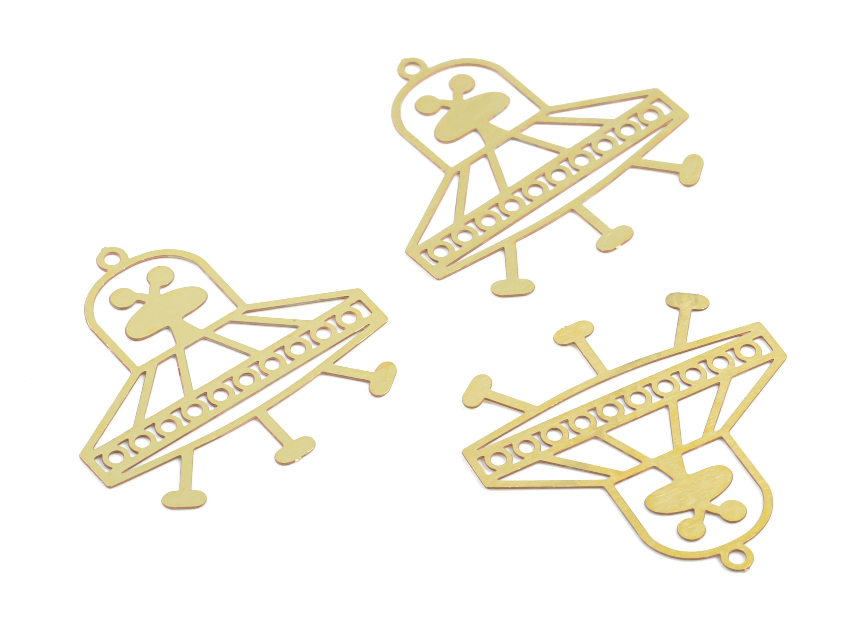 Brass UFO Earring Charms - Raw Brass UFO Pendant - Earring Findings - Jewelry Supplies - 25.36x17.9x0.29mm - JJC11921 - DOMEDBAZAAR