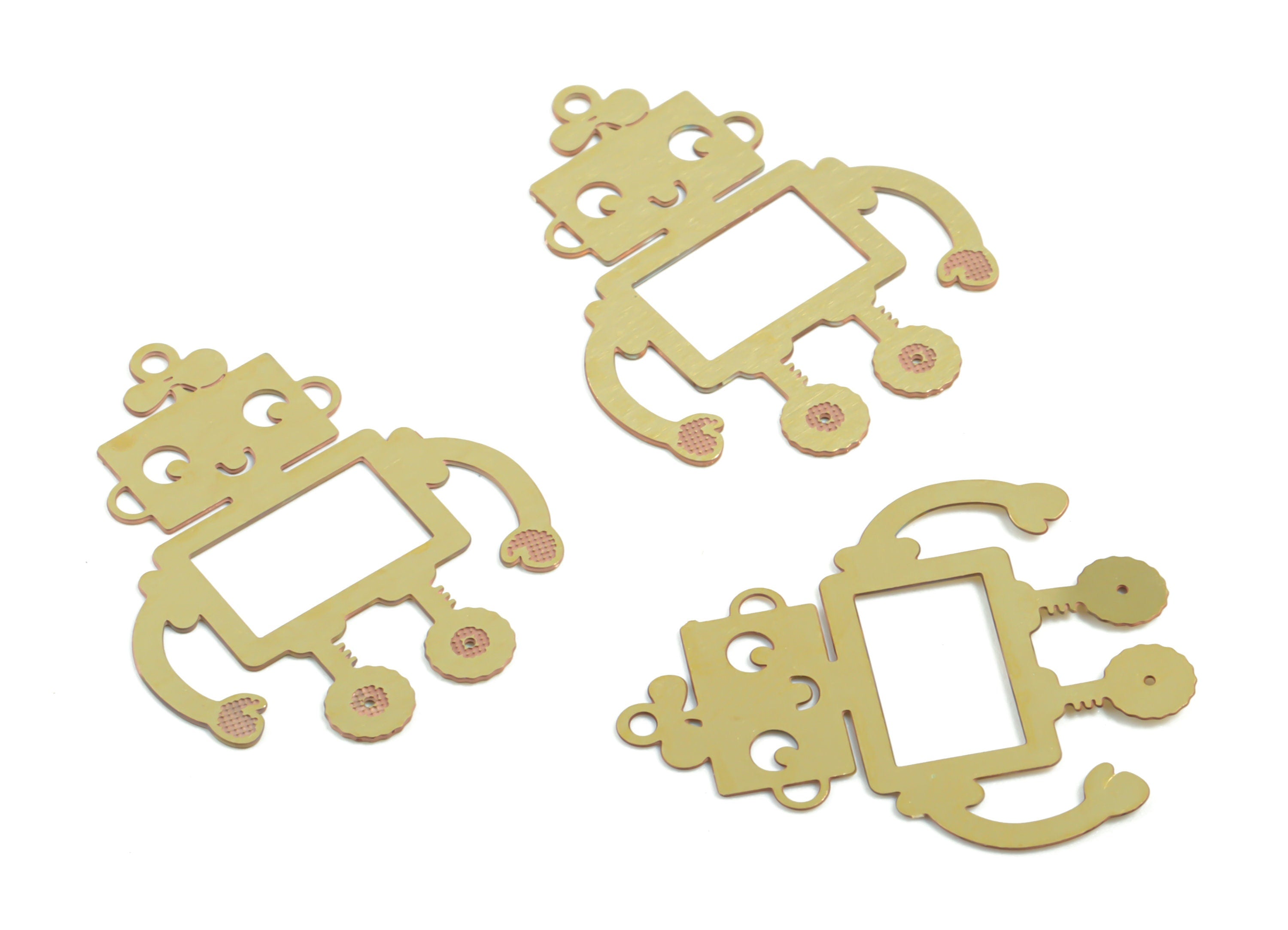 Brass Robot Earring Charms - Raw Brass Robot Pendant - Earring Findings - Jewelry Supplies - 25.32x20.32x0.29mm - JJC11919 - DOMEDBAZAAR