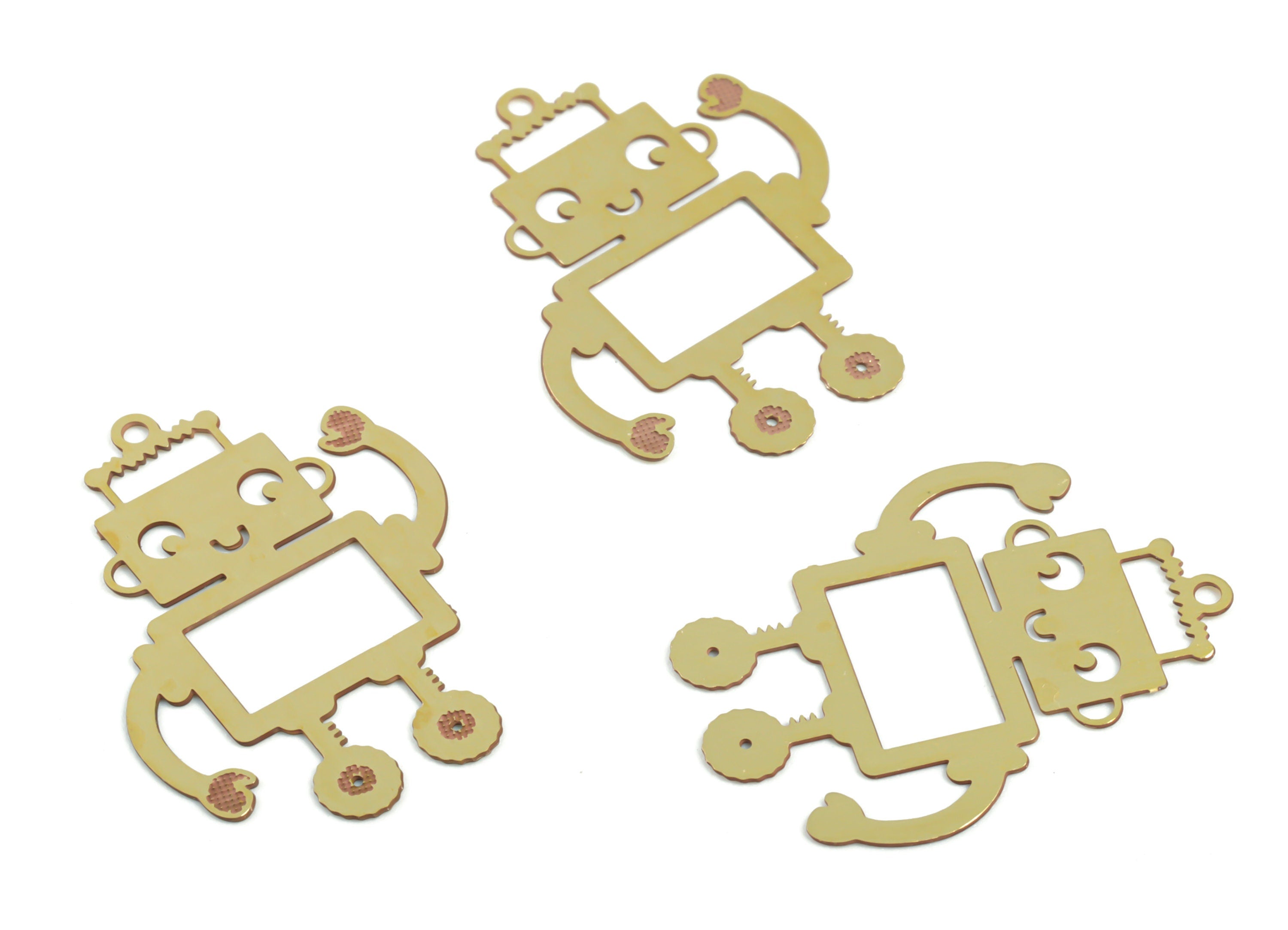 Brass Robot Earring Charms - Raw Brass Robot Pendant - Earring Findings - Jewelry Supplies - 26.17x24.29x0.29mm - JJC11924 - DOMEDBAZAAR
