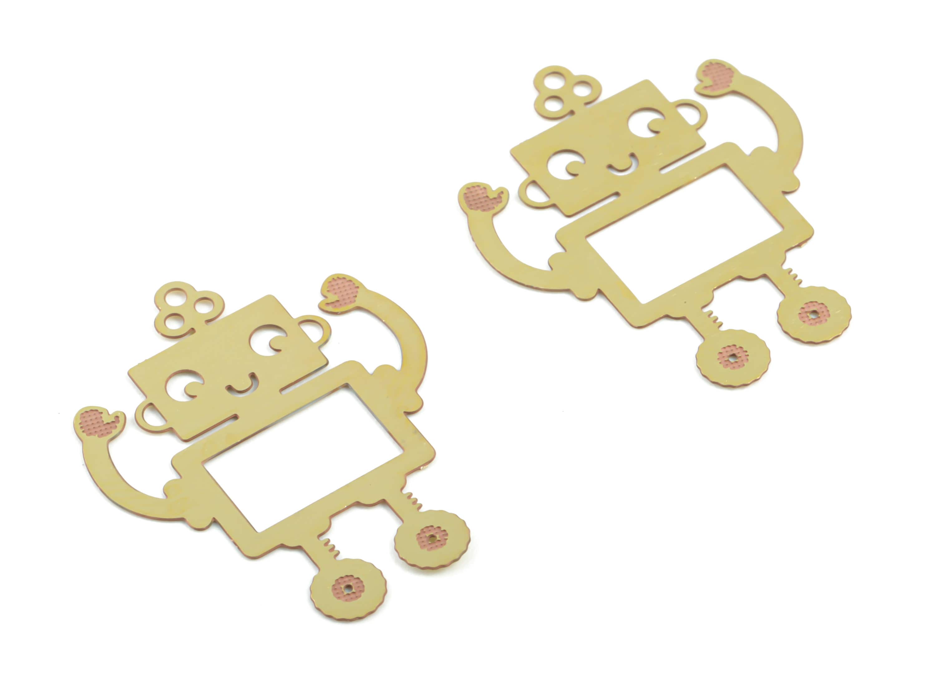 Brass Robot Earring Charms - Raw Brass Robot Pendant - Earring Findings - Jewelry Supplies - 25.55x20.13x0.29mm - JJC11920 - DOMEDBAZAAR