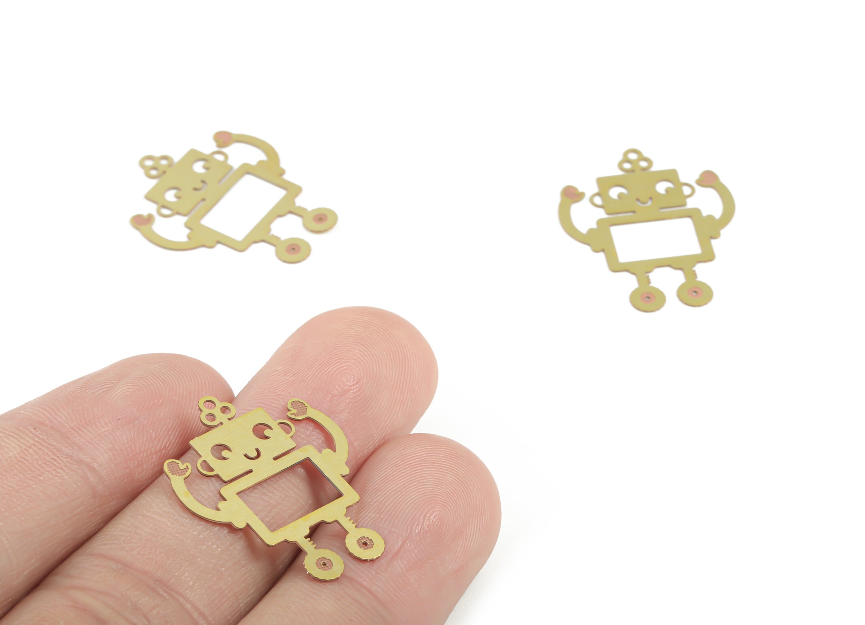 Brass Robot Earring Charms - Raw Brass Robot Pendant - Earring Findings - Jewelry Supplies - 25.55x20.13x0.29mm - JJC11920 - DOMEDBAZAAR