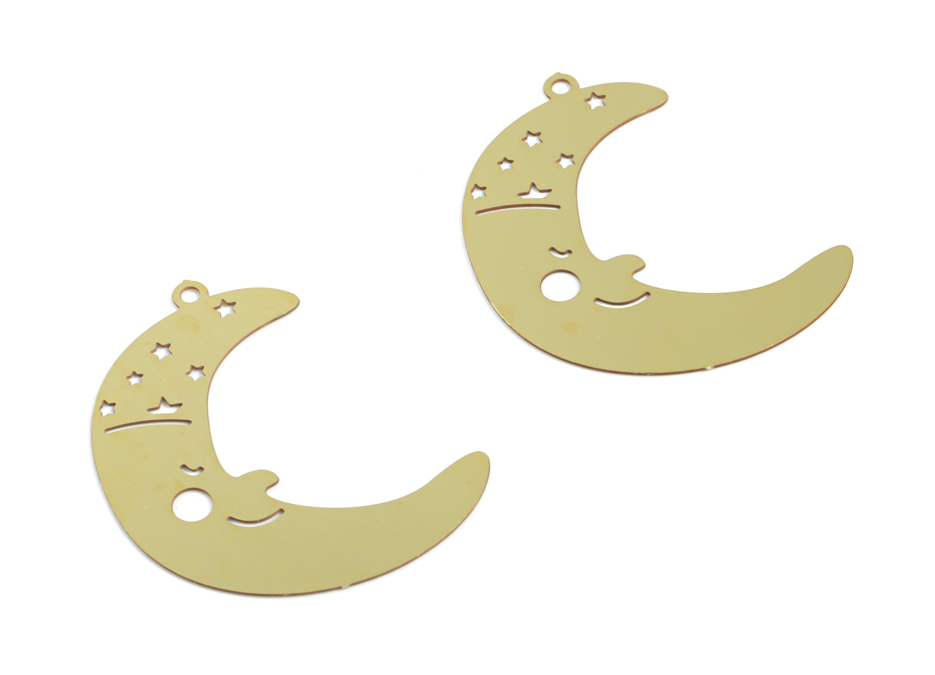 Brass Crescent Face Earring Charms - Raw Brass Face Moon Pendant - Earring Findings - Jewelry Supplies - 26.58x20.02x0.29mm - JJC11923 - DOMEDBAZAAR