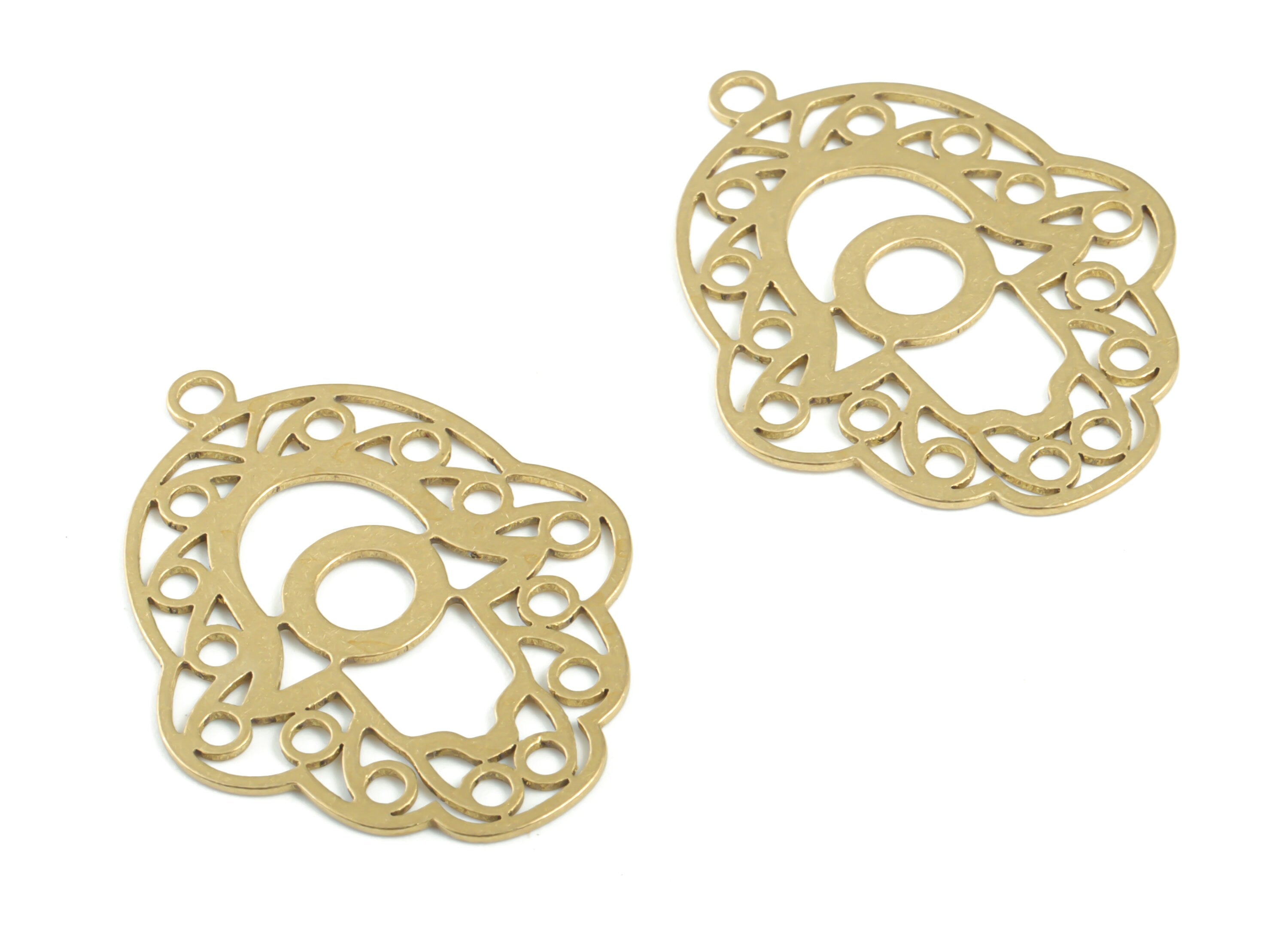 Brass Hamsa Hand Earring Charms - Raw Brass Hamsa Hand Pendant - Earrings Finding - Jewelry Supplies - 31.37x24.02x0.67mm - PPM3269 - DOMEDBAZAAR