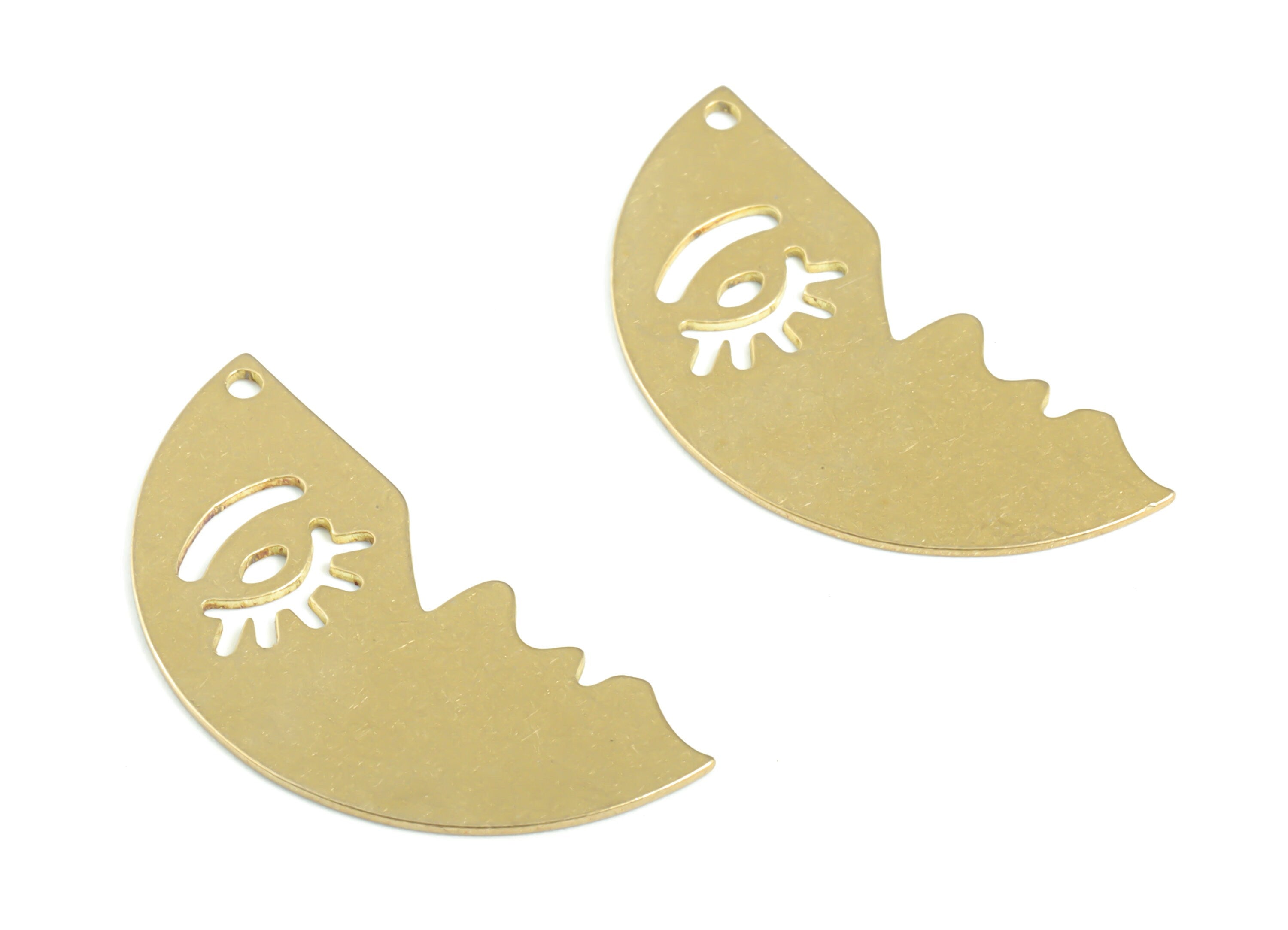 Personalized stamping blank - Brass Woman Face Earring Charms - Raw Brass Eyelash Face Pendant - 29.63x14.53x0.59mm - PPM3340 - DOMEDBAZAAR