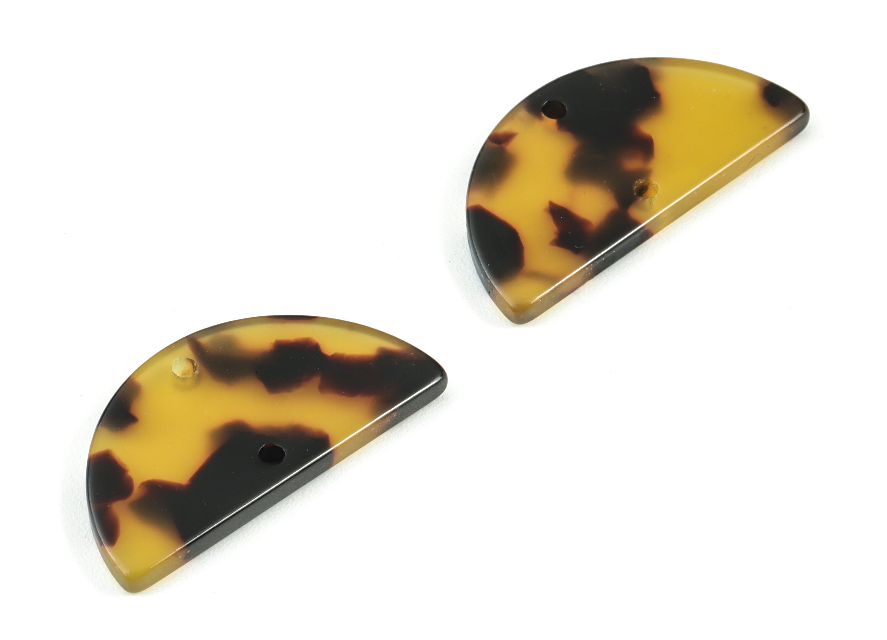 Acetate Half Moon Earring Connector - Tortoise Shell Semicircle Earring - 2 Holes - Color Code: A02 - 26.85x13.68x2.45mm - AC2055-A02 - DOMEDBAZAAR
