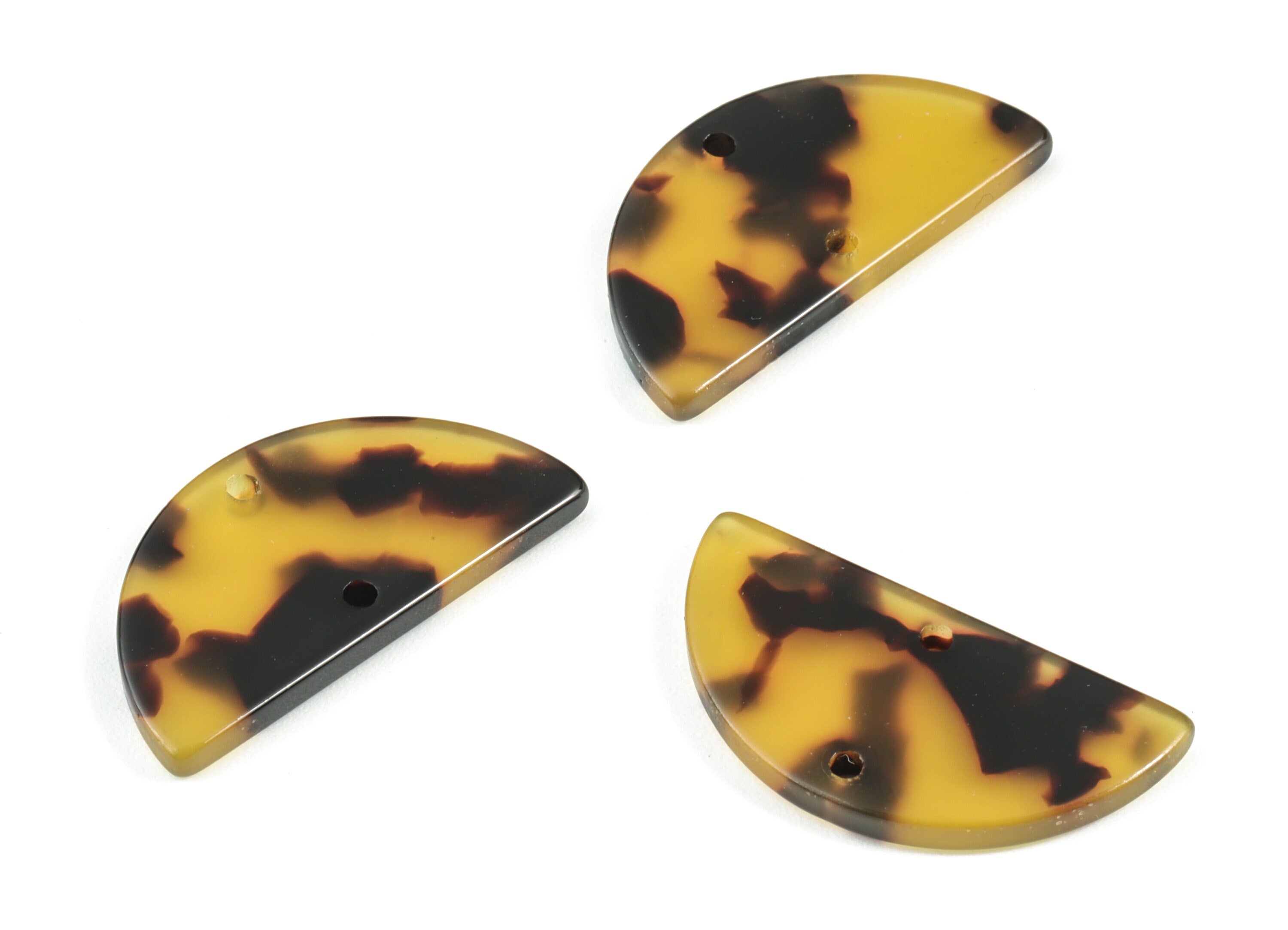Acetate Half Moon Earring Connector - Tortoise Shell Semicircle Earring - 2 Holes - Color Code: A02 - 26.85x13.68x2.45mm - AC2055-A02 - DOMEDBAZAAR