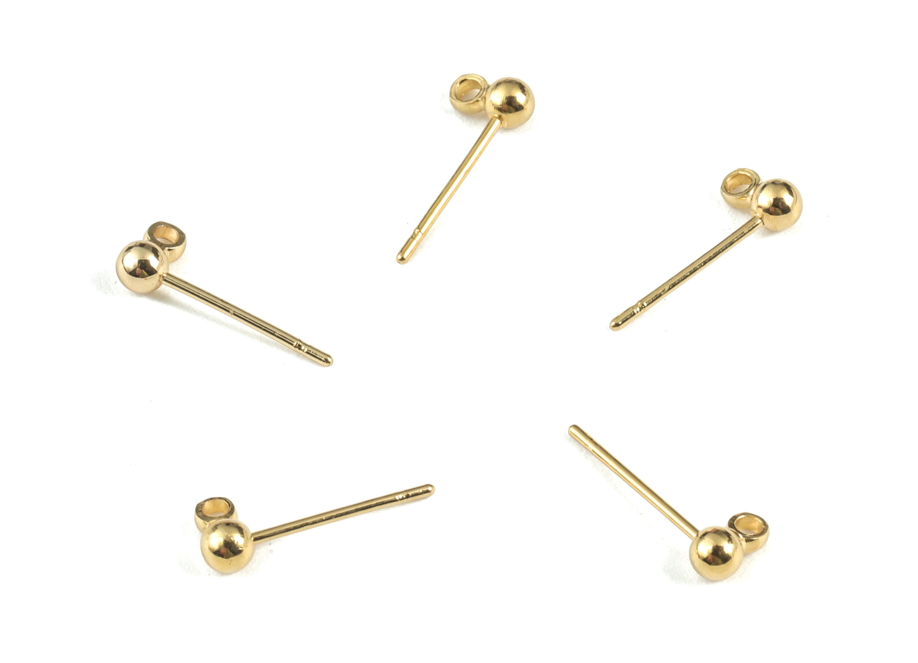 Brass Ball Earring Post With Loop - 18K Real Gold Plated Earring Stud Loop - Jewelry Supplies - 15.23x5.03x3.08mm - RGP2749 - DOMEDBAZAAR