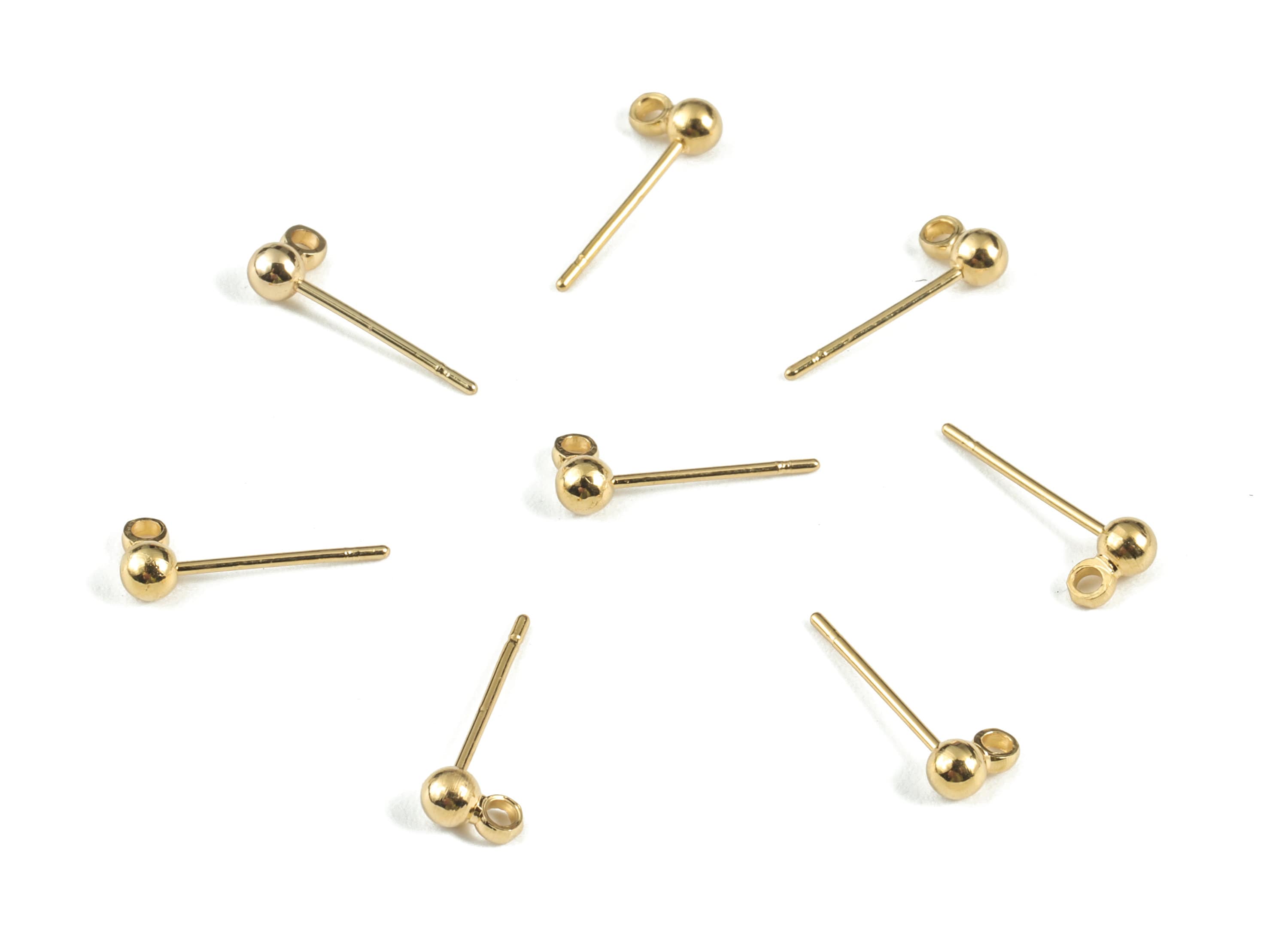 Brass Ball Earring Post With Loop - 18K Real Gold Plated Earring Stud Loop - Jewelry Supplies - 15.23x5.03x3.08mm - RGP2749 - DOMEDBAZAAR
