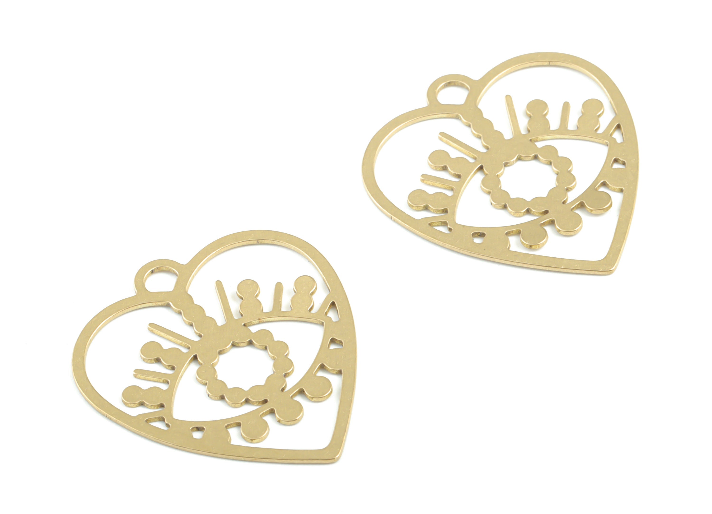 Brass Heart Eye Earring Charms - Raw Brass Heart Pendant - Earrings Finding - Jewelry Supplies - 29.6x26.95x0.7mm - PPM3336 - DOMEDBAZAAR