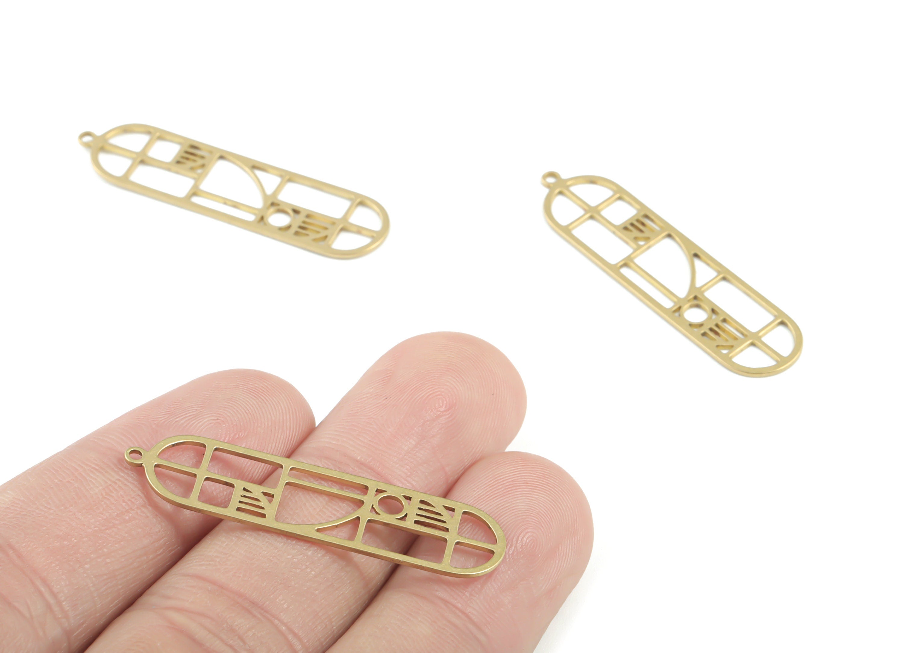 Brass Oval Earring Charms - Raw Brass Oval Pendant - Earrings Finding - Jewellery Supplies - 39.55x9.89x0.68mm - PPM3438 - DOMEDBAZAAR