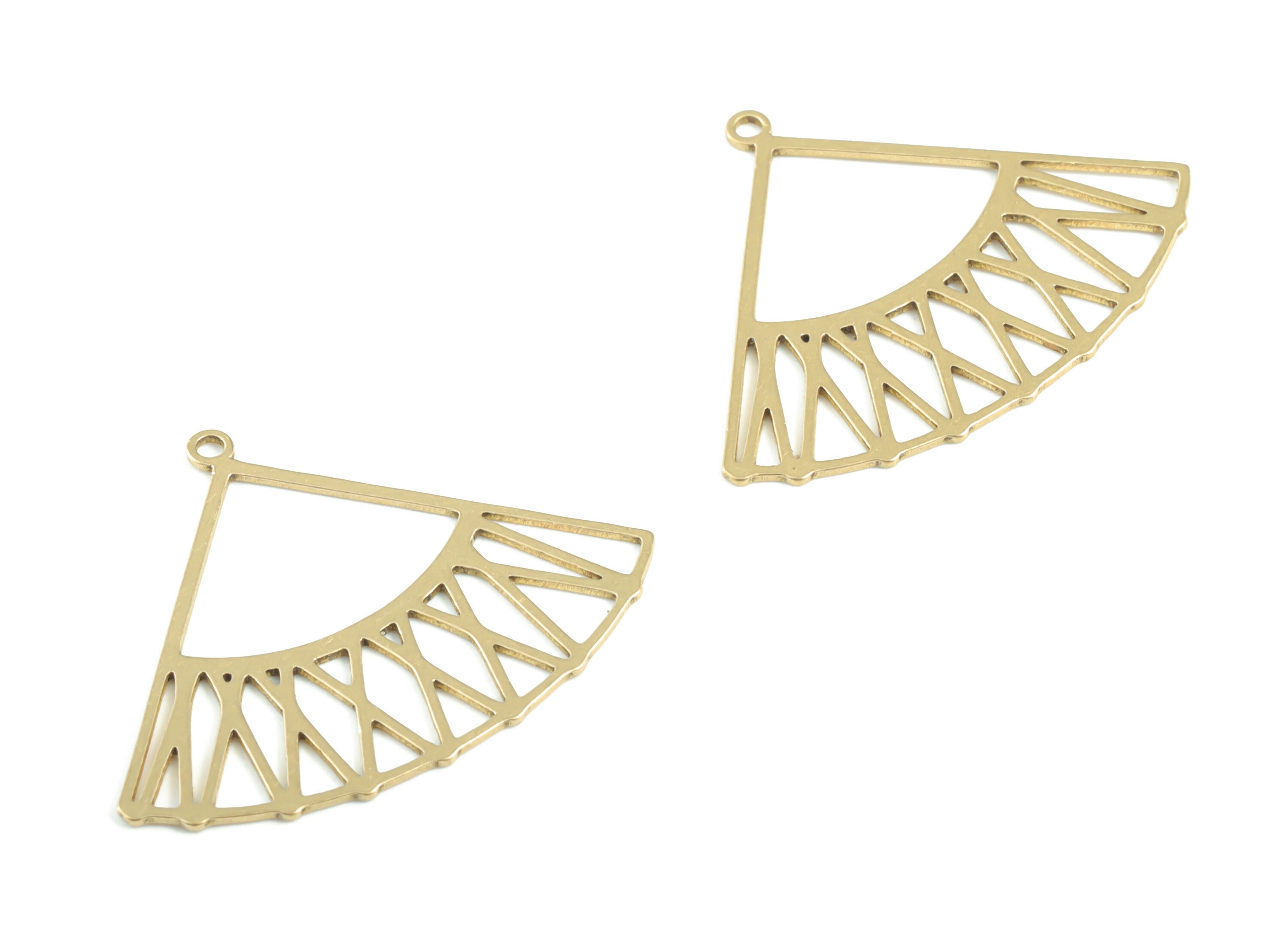 Brass Fan Earring Charms - Raw Brass Fan Pendant - Earrings Finding - Jewelry Supplies - 29.84x23.88x0.58mm - PPM3334 - DOMEDBAZAAR