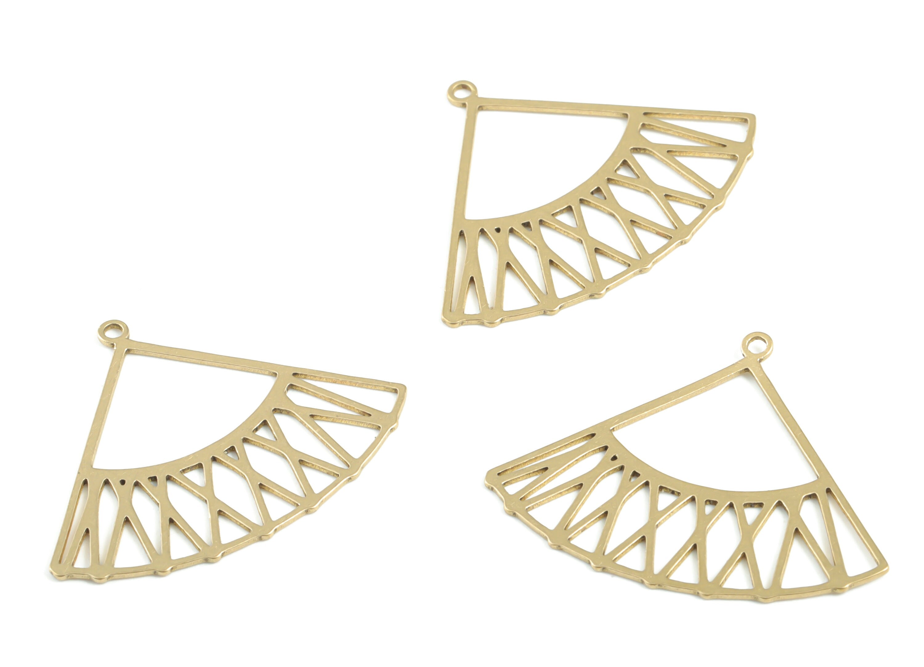 Brass Fan Earring Charms - Raw Brass Fan Pendant - Earrings Finding - Jewelry Supplies - 29.84x23.88x0.58mm - PPM3334 - DOMEDBAZAAR