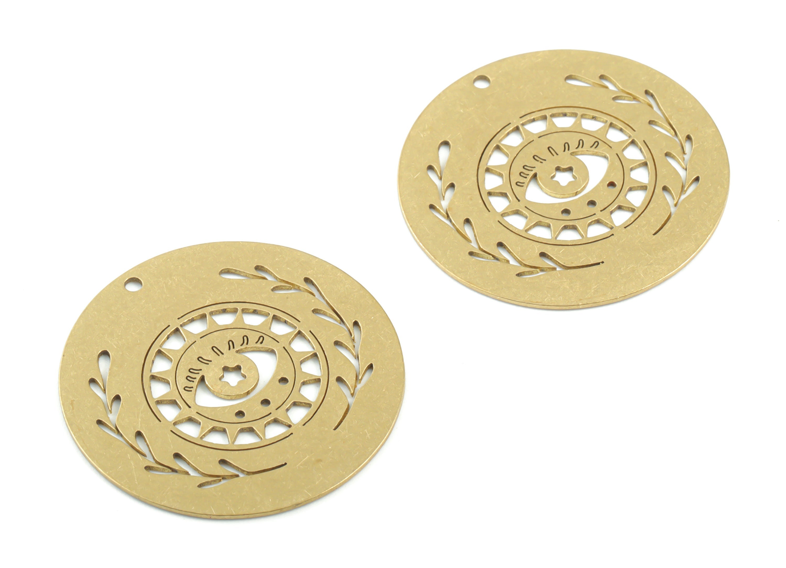 Brass Eye Branch Round Earring Charm - Raw Brass Eyelash Circle Pendant - Earrings Finding - Jewelry Supplies - 30.04x30.04x0.62mm - PPM3277 - DOMEDBAZAAR