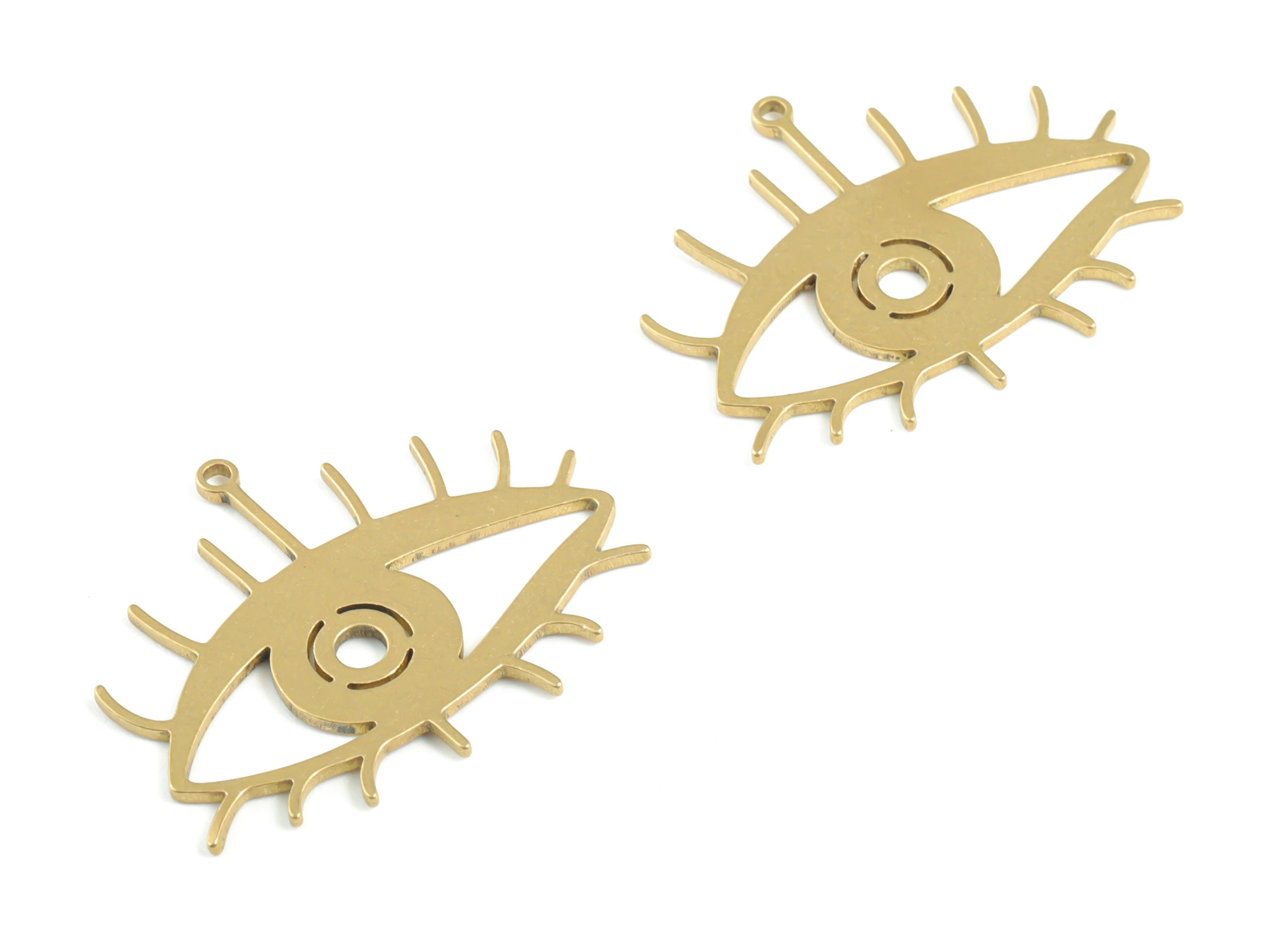 Brass Eye Earring Charms - Raw Brass Eyelash Pendant - Earrings Finding - Jewelry Supplies - 29.53x24.11x0.98mm - PPM3342 - DOMEDBAZAAR