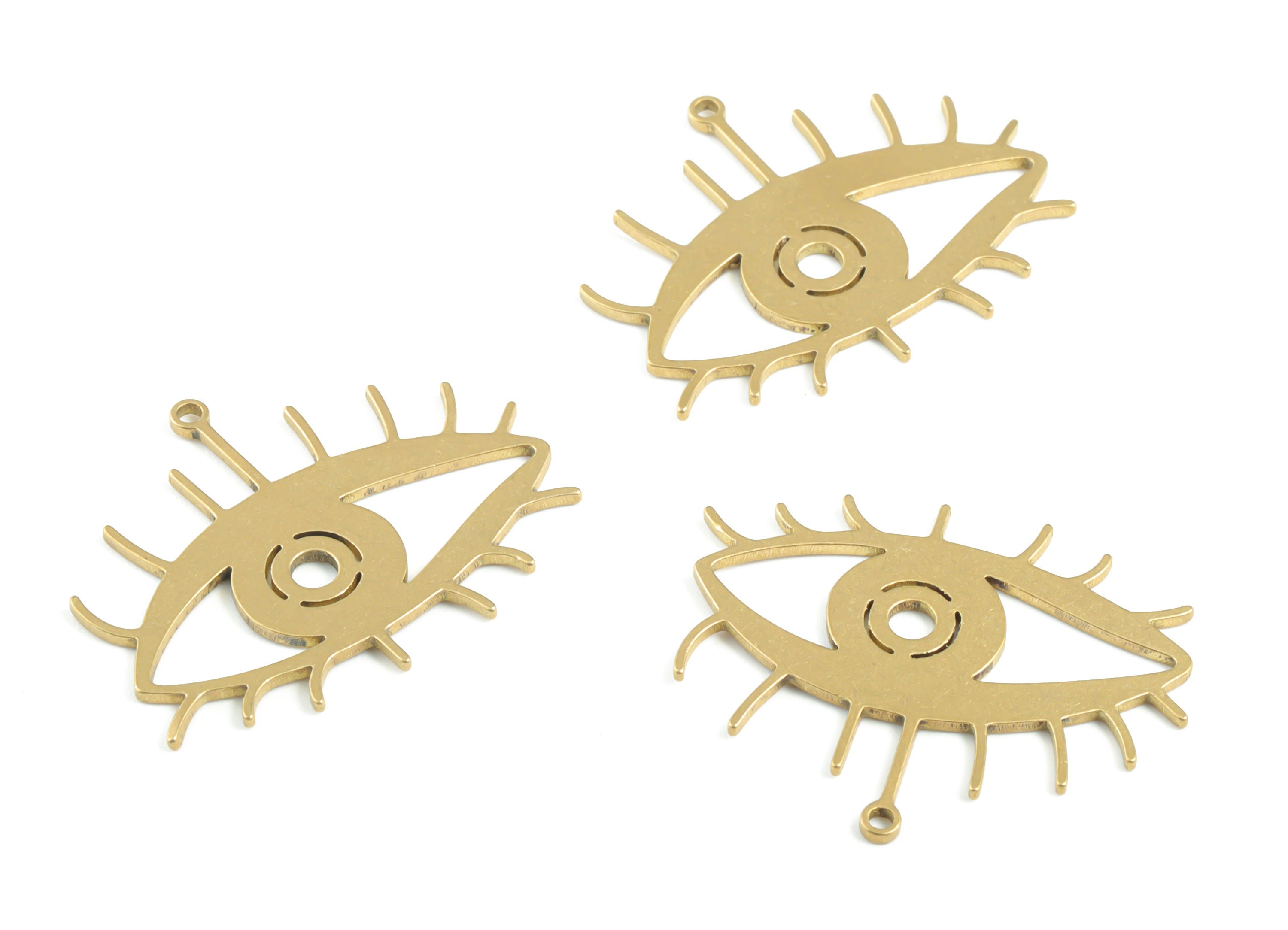 Brass Eye Earring Charms - Raw Brass Eyelash Pendant - Earrings Finding - Jewelry Supplies - 29.53x24.11x0.98mm - PPM3342 - DOMEDBAZAAR