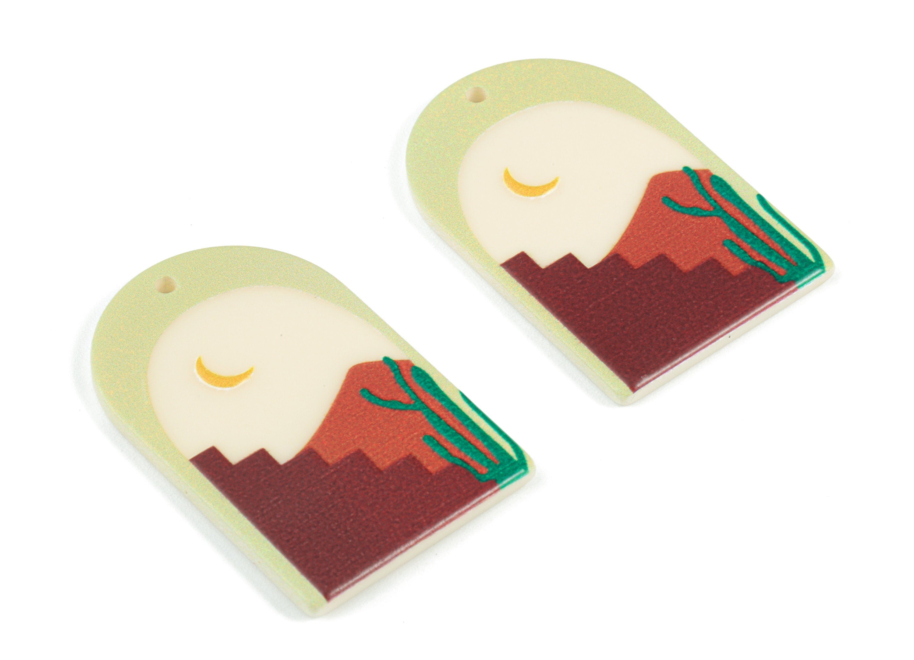 Acrylic Domed Earring Charms - Oval Domed Landscape Moon Charms Pastel Earrings - Jewelry Supplies - 39.84x25.58x2.41mm - AC2061D - DOMEDBAZAAR