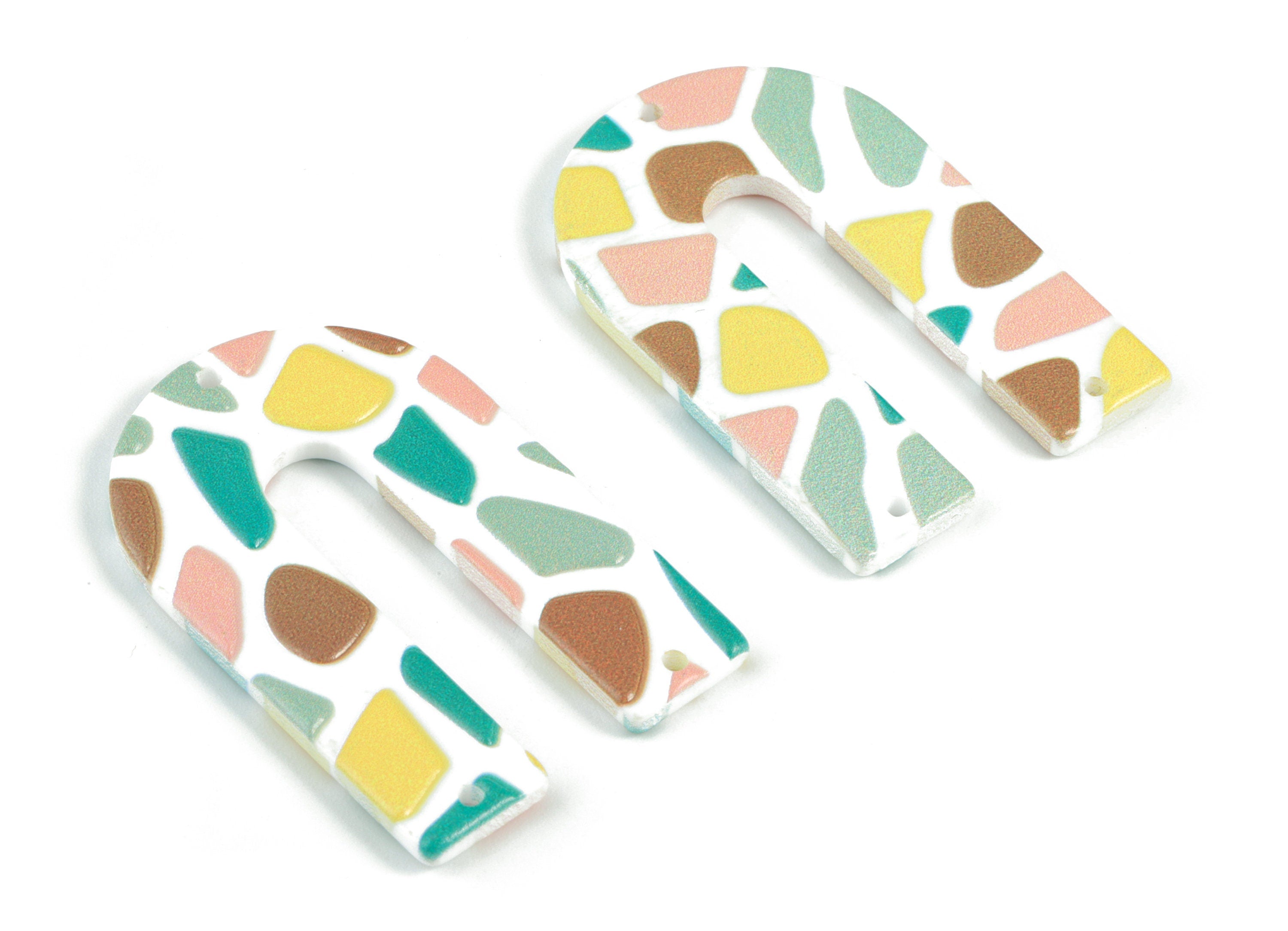 Acrylic U Pastel Earring Connector - 3 Holes - Acrylic U Earring Charms and Pendant - Jewelry Supplies - 40.02x25.96x2.58mm - AC2095B - DOMEDBAZAAR