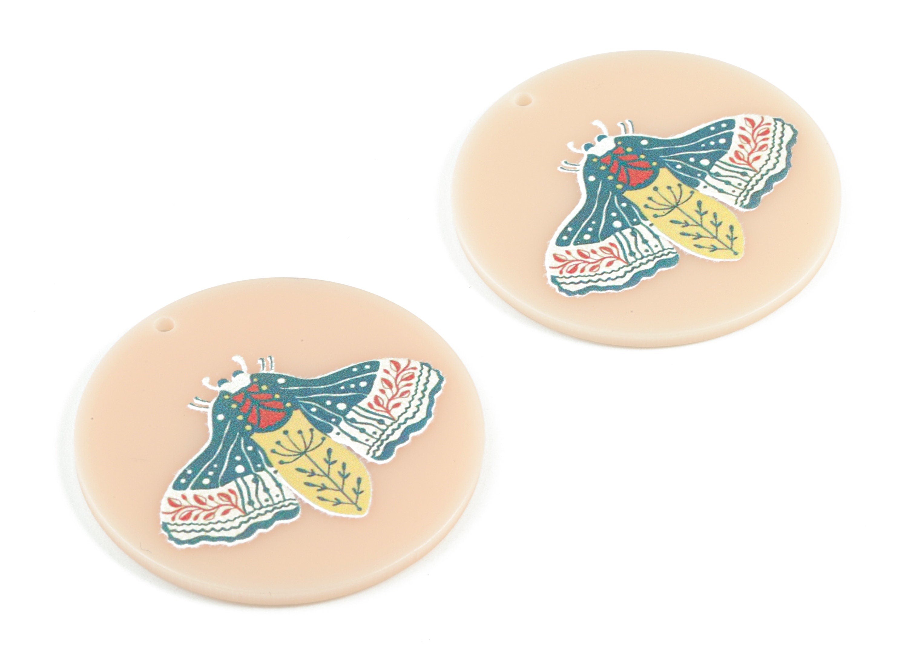 Acrylic Moth Round Earring Charms - Acrylic Moth Circle Pendant - Earring Finding - Jewelry Supplies - 39.67x39.81x2.22mm - AC2090C - DOMEDBAZAAR