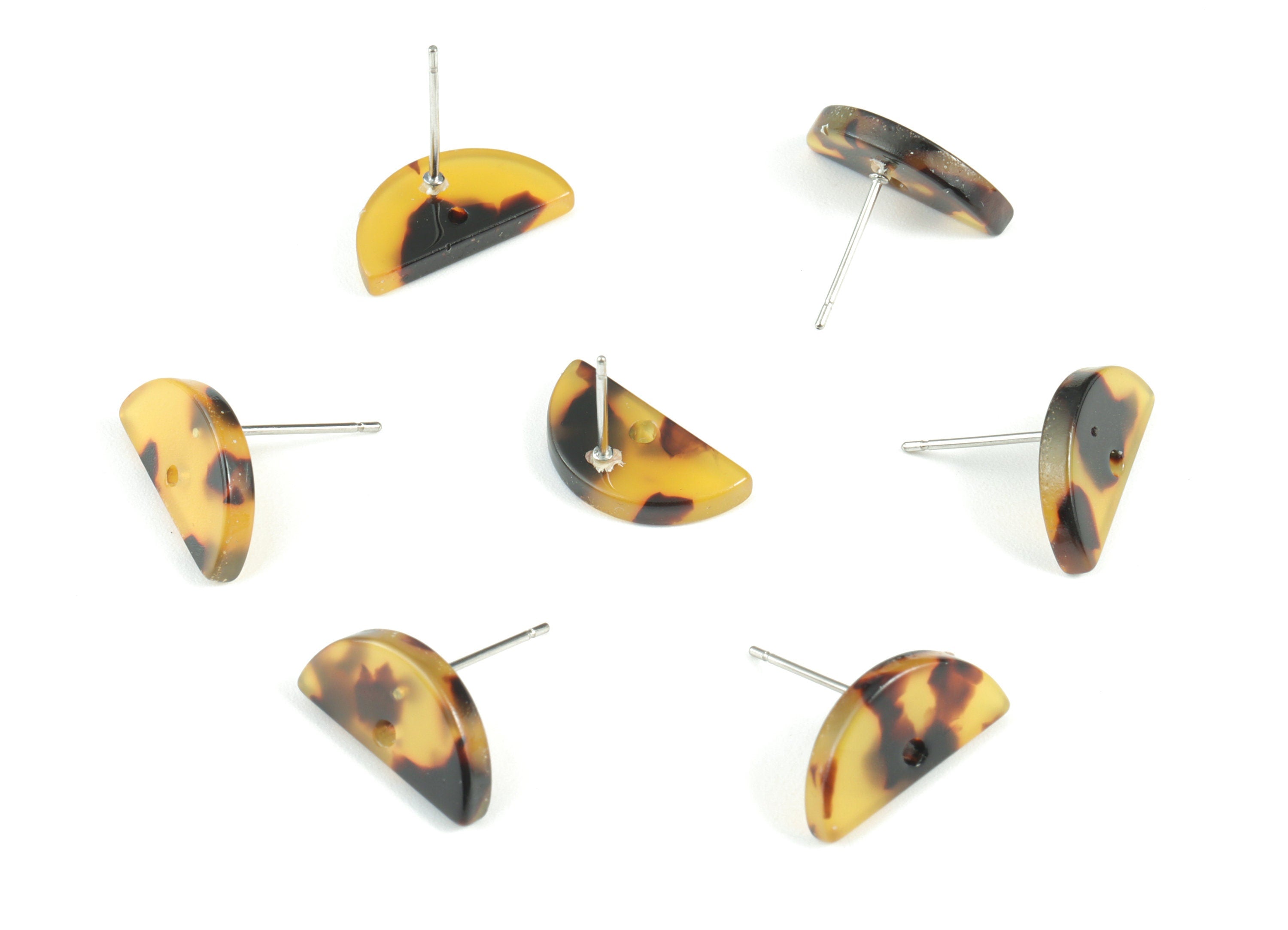 Acetate Semicircle Earring Stud - Half Moon Earring Post and Stud - Tortoise Shell Post - Color Code: A02 - 15.75x8x2.4mm-AC1796-A02 - DOMEDBAZAAR