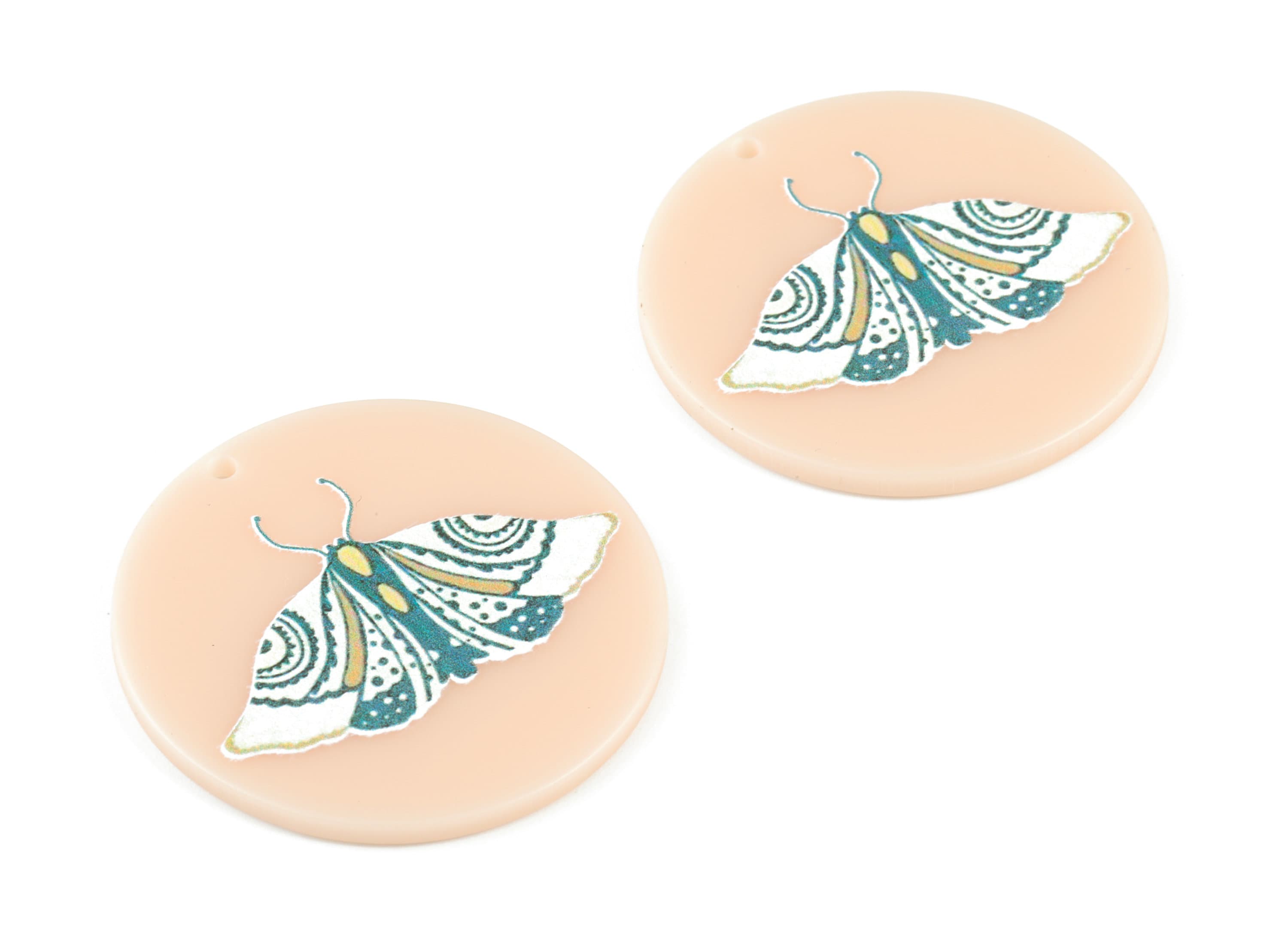 Acrylic Moth Round Earring Charms - Acrylic Moth Circle Pendant - Earring Finding - Jewelry Supplies - 39.72x39.87x2.13mm - AC2090B - DOMEDBAZAAR