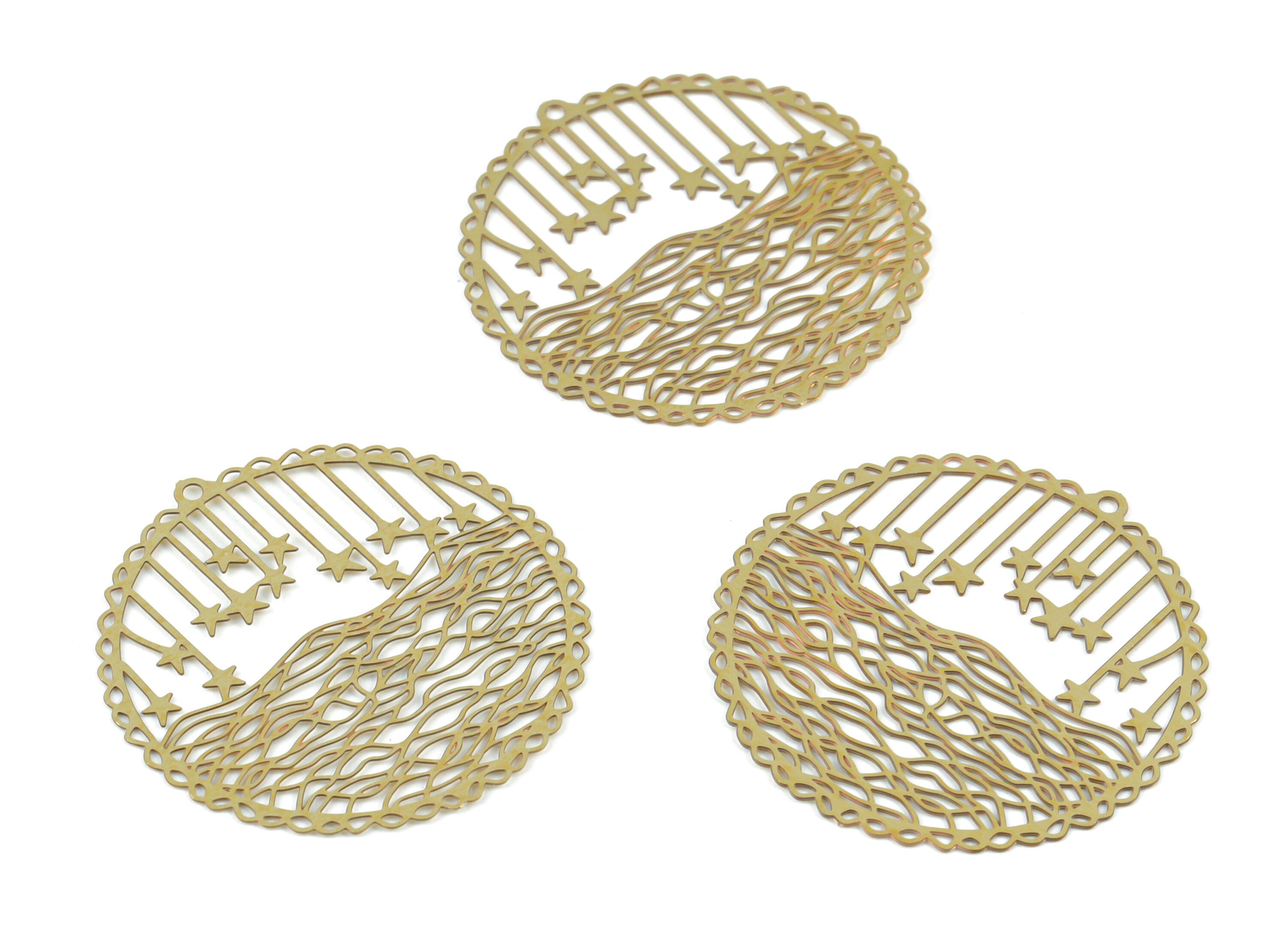 Brass Round Star Pendant - Raw Brass Stars Earring Charms - Earring Findings - Jewelry Supplies - 32.47x31.53x0.27mm - JJB6498 - DOMEDBAZAAR
