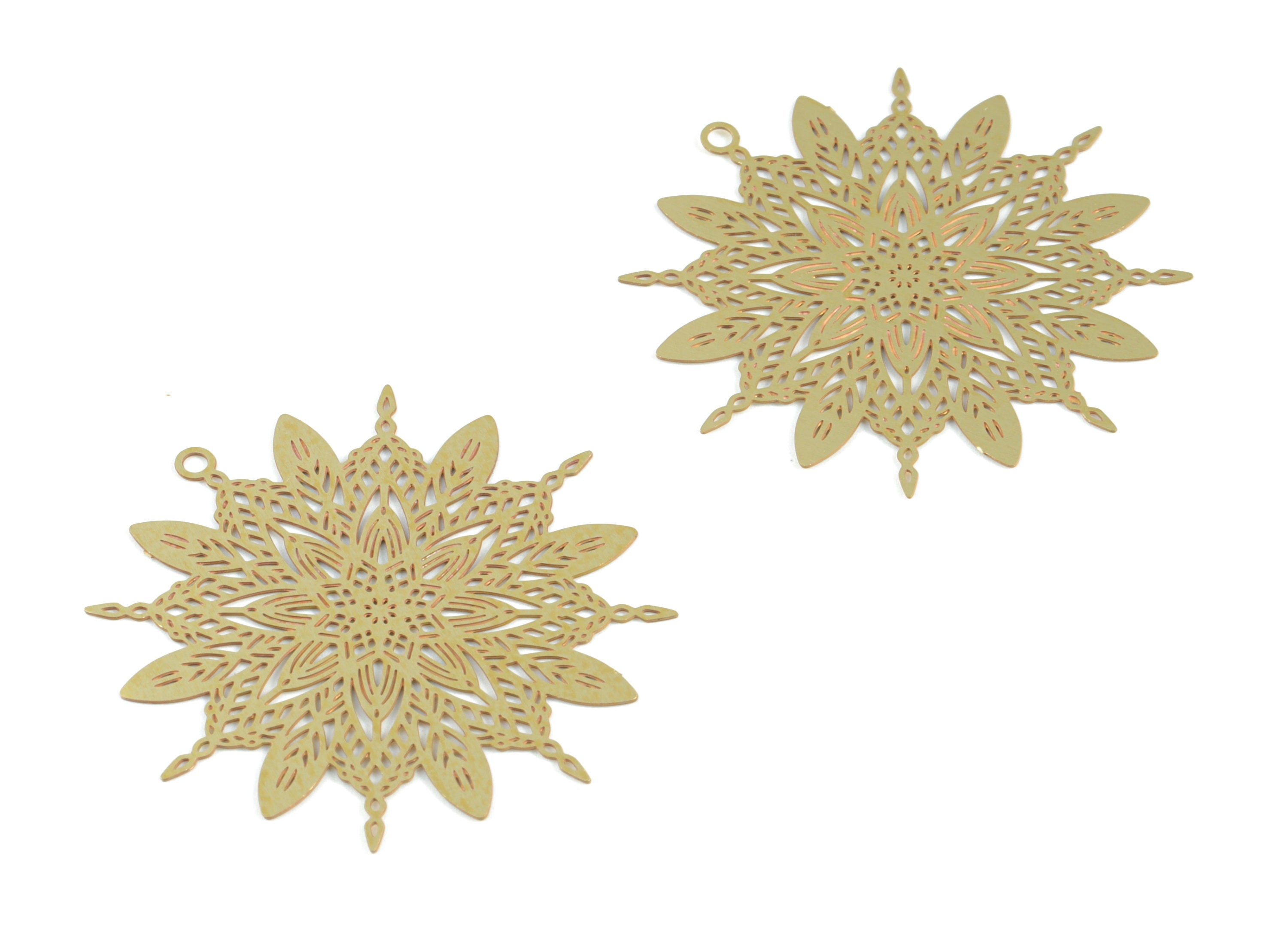 Brass Flower Earring Charms - Raw Brass Sun Pendant - Earring Findings - Jewelry Supplies - 32.97x32.8x0.29mm - JJB6483 - DOMEDBAZAAR