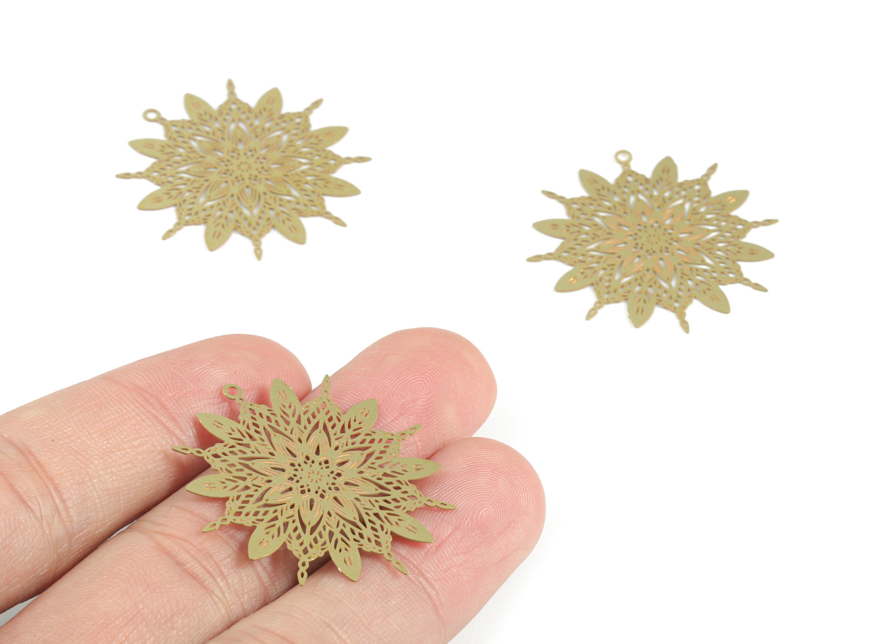 Brass Flower Earring Charms - Raw Brass Sun Pendant - Earring Findings - Jewelry Supplies - 32.97x32.8x0.29mm - JJB6483 - DOMEDBAZAAR
