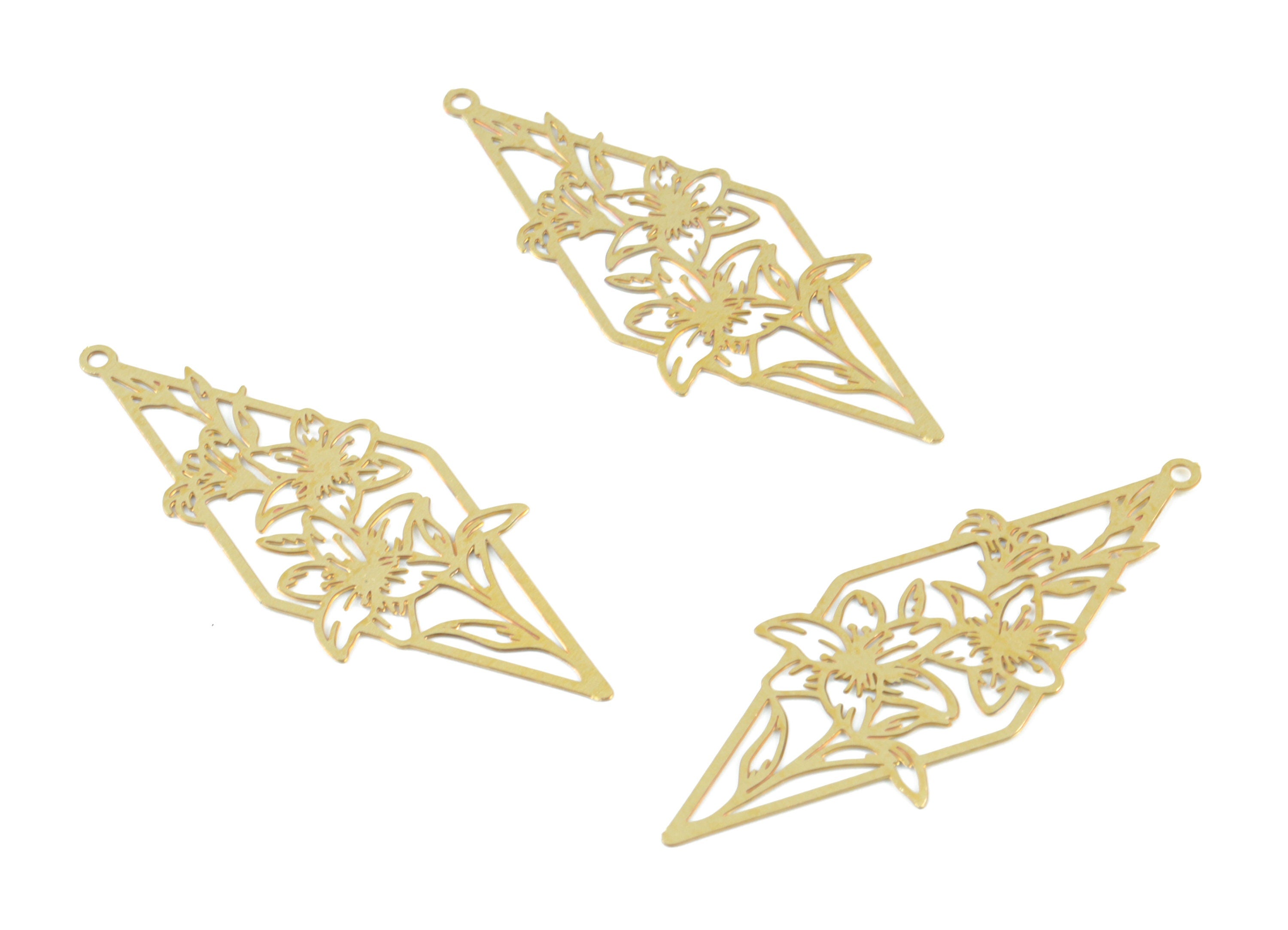 Brass Rhombus Flower Pendant - Raw Brass Flower Earring Charms - Earring Findings - Jewelry Supplies - 43.96x16.6x0.27mm - JJB6497 - DOMEDBAZAAR