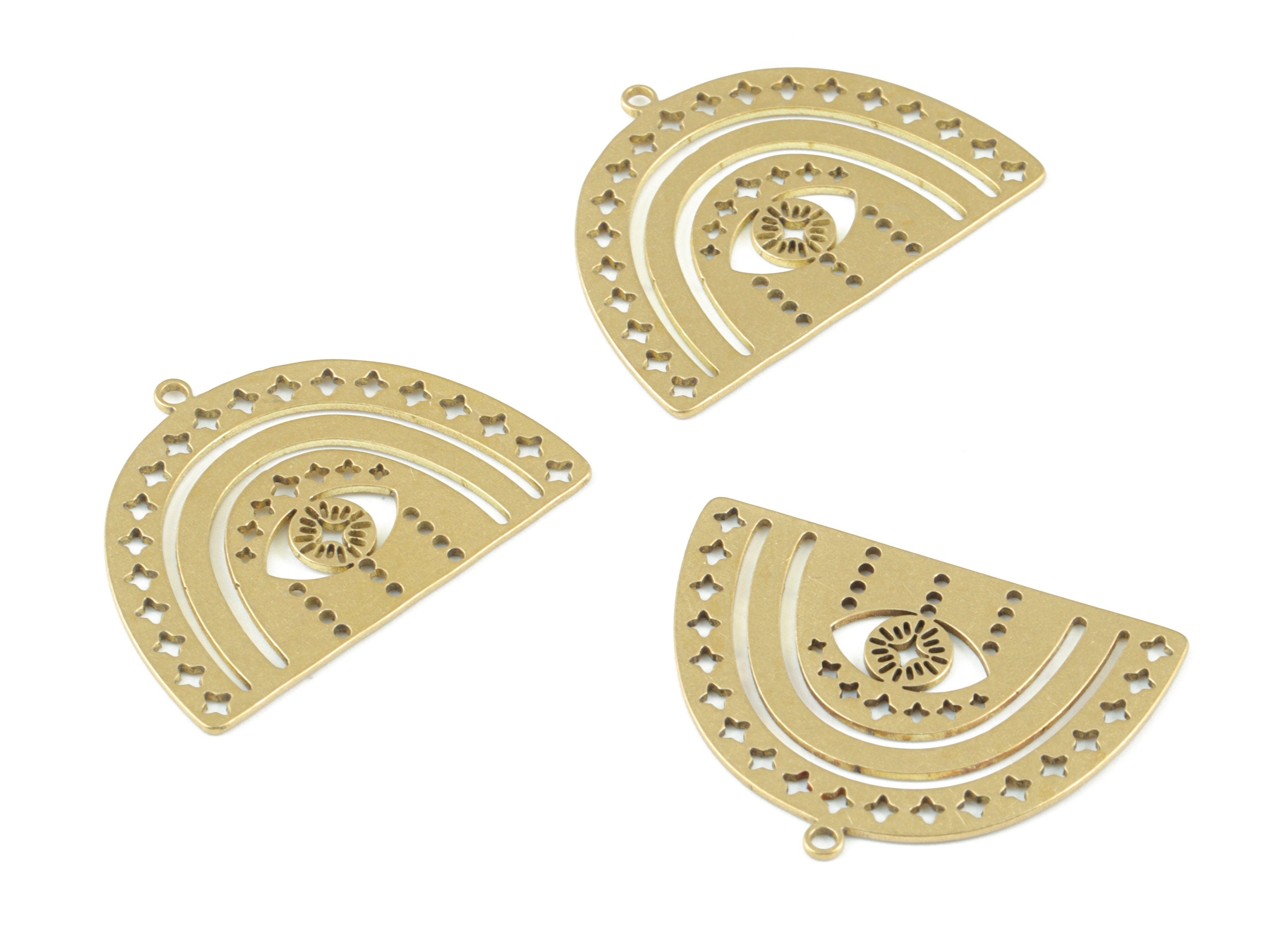 Brass Half Moon Pendant - Raw Brass Semi Circle Earring Charms - Jewelry Making Supplies - 29.74x22.32x0.82mm - PPM3747 - DOMEDBAZAAR
