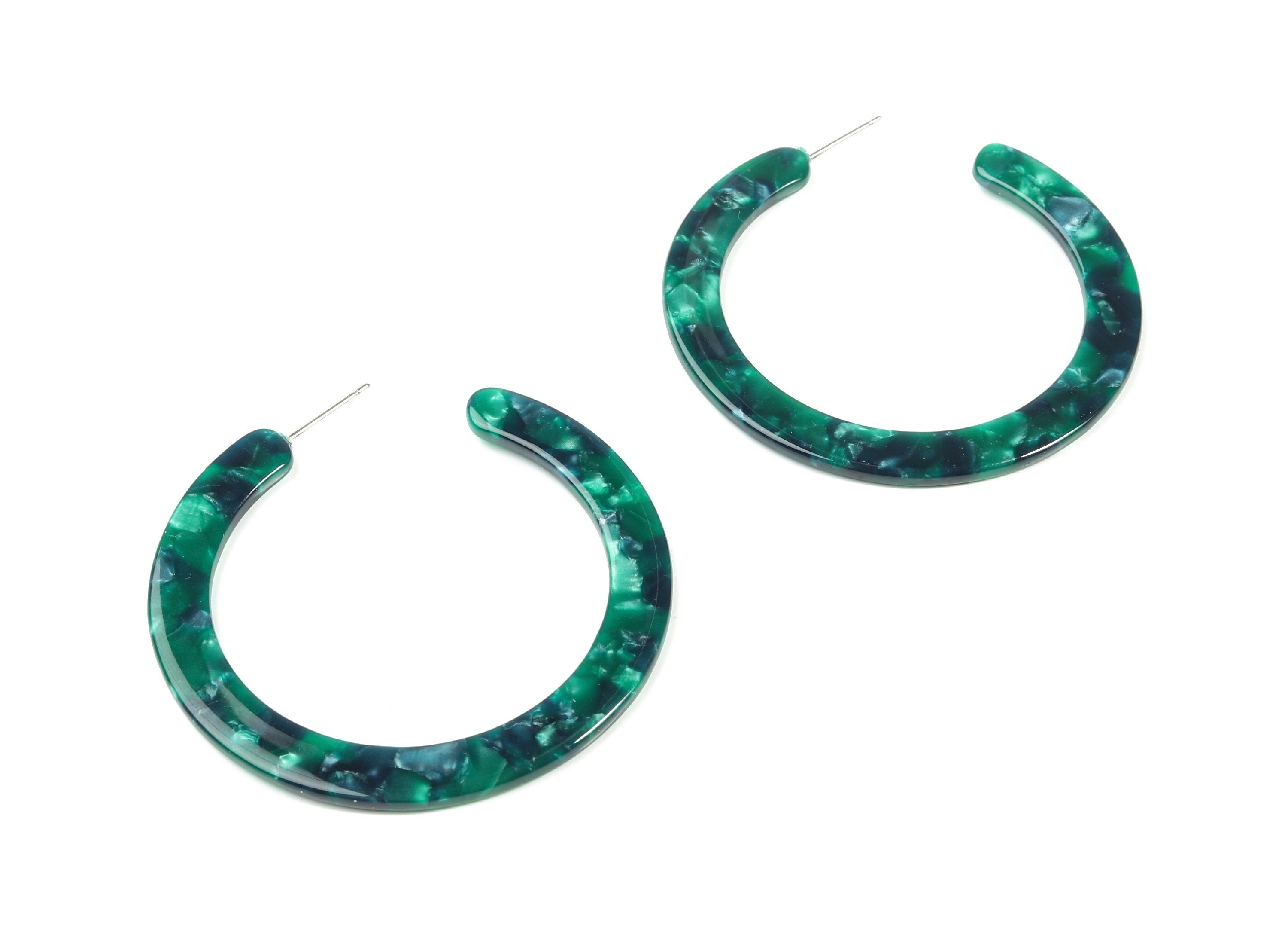Open Hoop Earrings Stud - 2 inch Hoop Earring - Green Acetate Round Earring Post -  Open Circle - Color Code: A13 - 52x50x2.5mm - AC1830-A13 - DOMEDBAZAAR