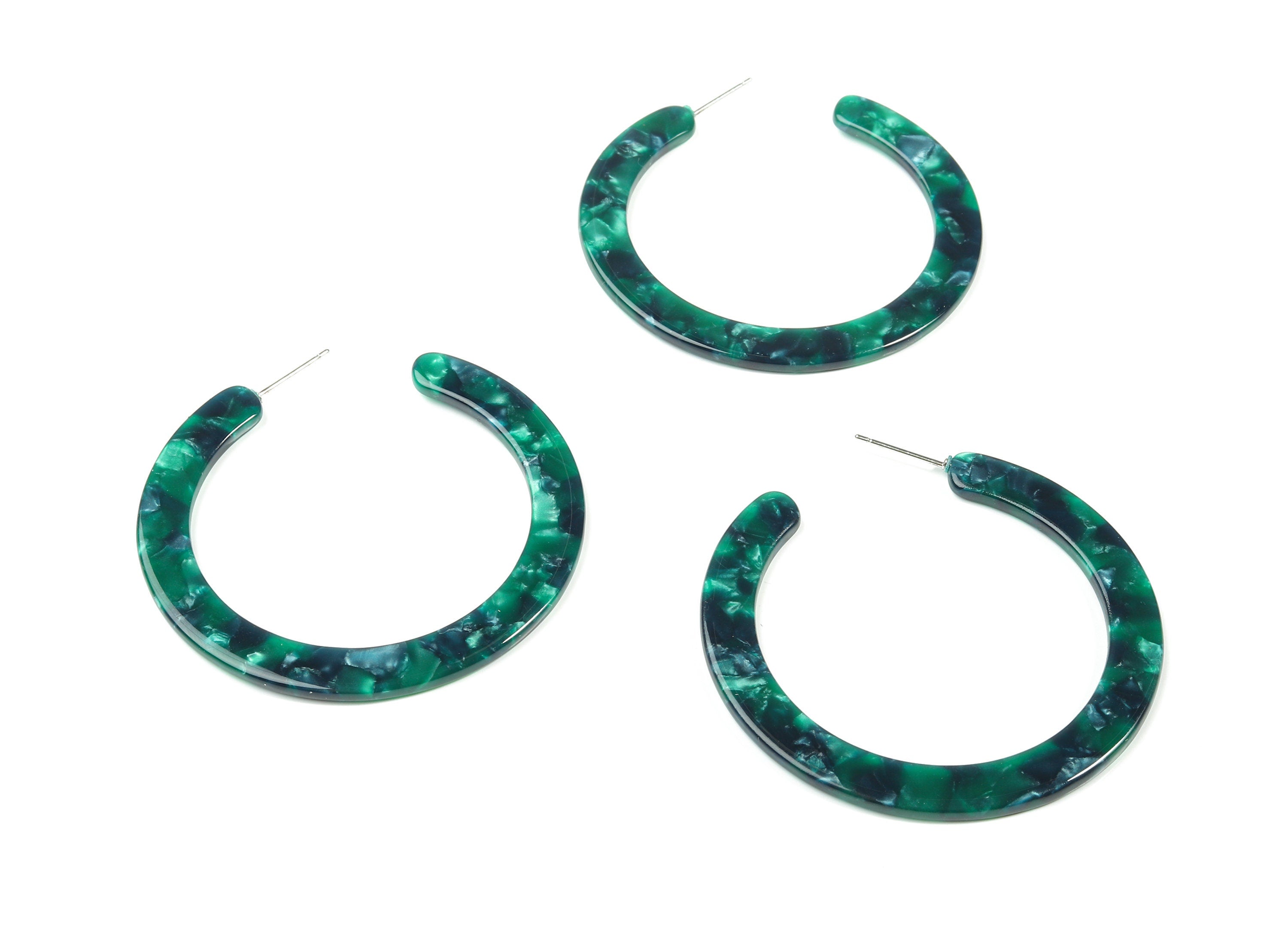 Open Hoop Earrings Stud - 2 inch Hoop Earring - Green Acetate Round Earring Post -  Open Circle - Color Code: A13 - 52x50x2.5mm - AC1830-A13 - DOMEDBAZAAR