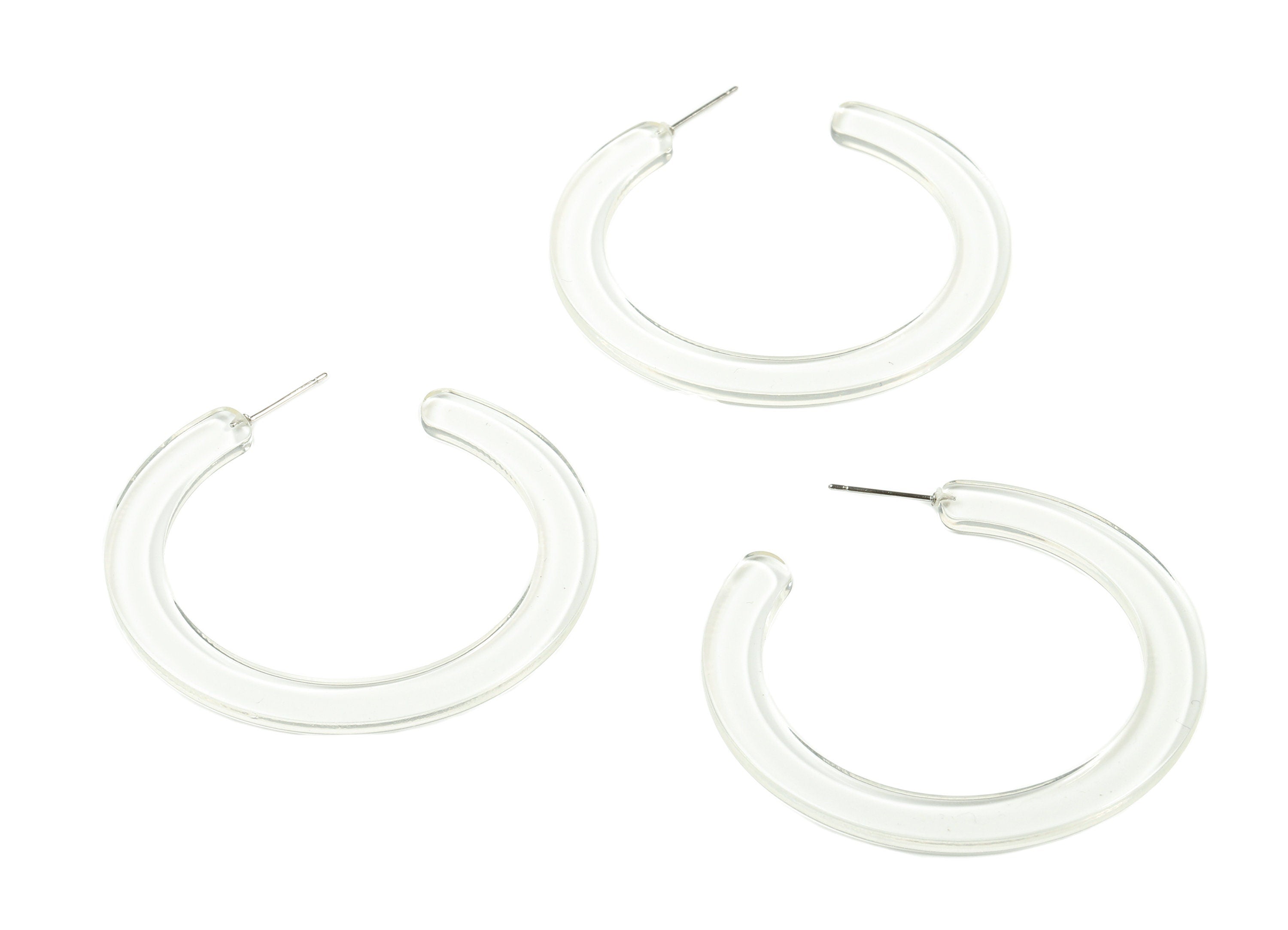 Open Hoop Earrings Stud - 2 inch Hoop Earring - Clear Acetate Round Earring Post - Open Circle - Color Code: A63 - 52x50x2.5mm - AC1830-A63 - DOMEDBAZAAR