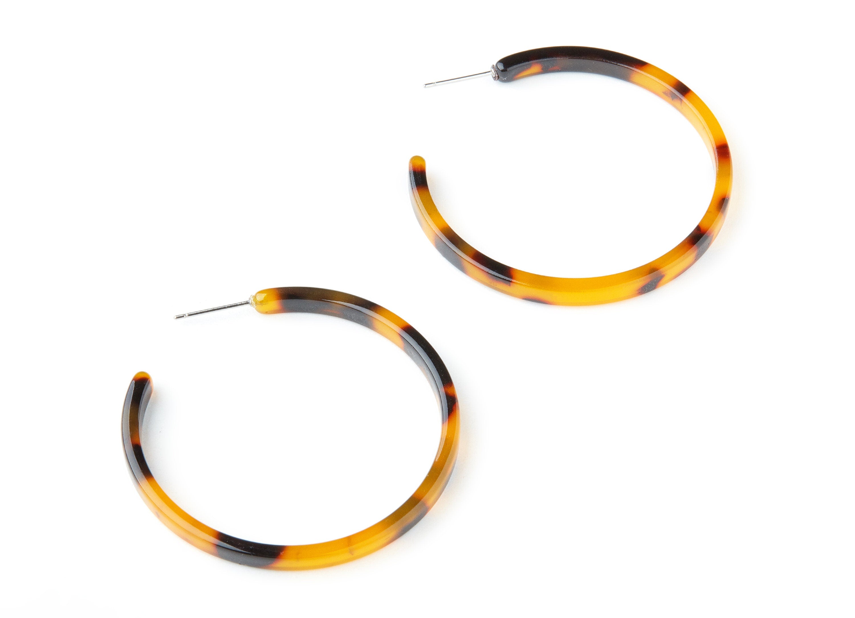 Open Hoop Earrings Stud - 1.9 inch Hoop Earring - Tortoise Shell Acetate Round Earring Post -  Open Circle - 48x48x4mm - AC1341A - DOMEDBAZAAR