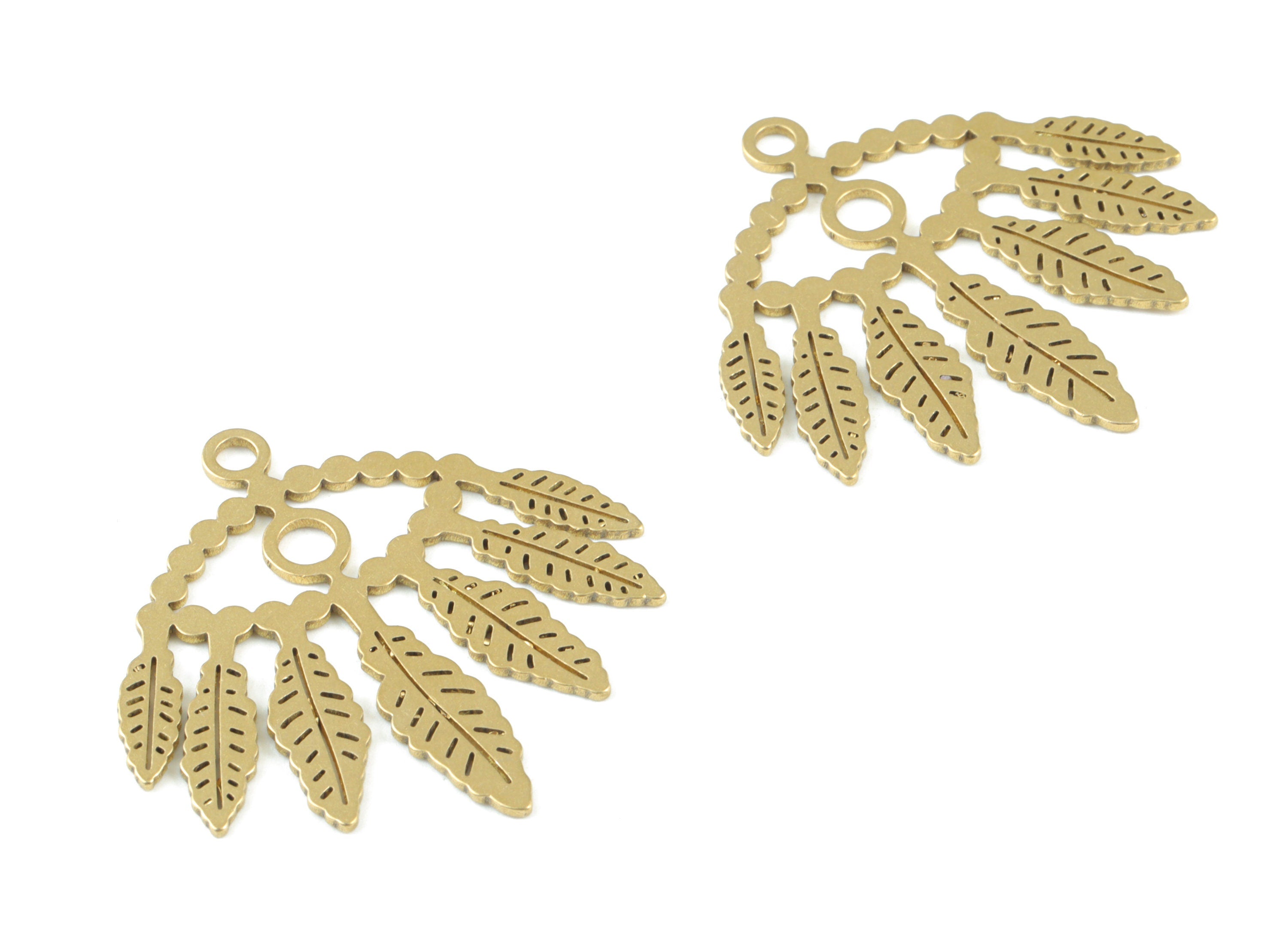 Brass Leaf Eyelash Pendant - Raw Brass Eyelash Leafs Earring Charms - Jewelry Making Supplies - 33.88x32.95x1.09mm - PPM3774 - DOMEDBAZAAR