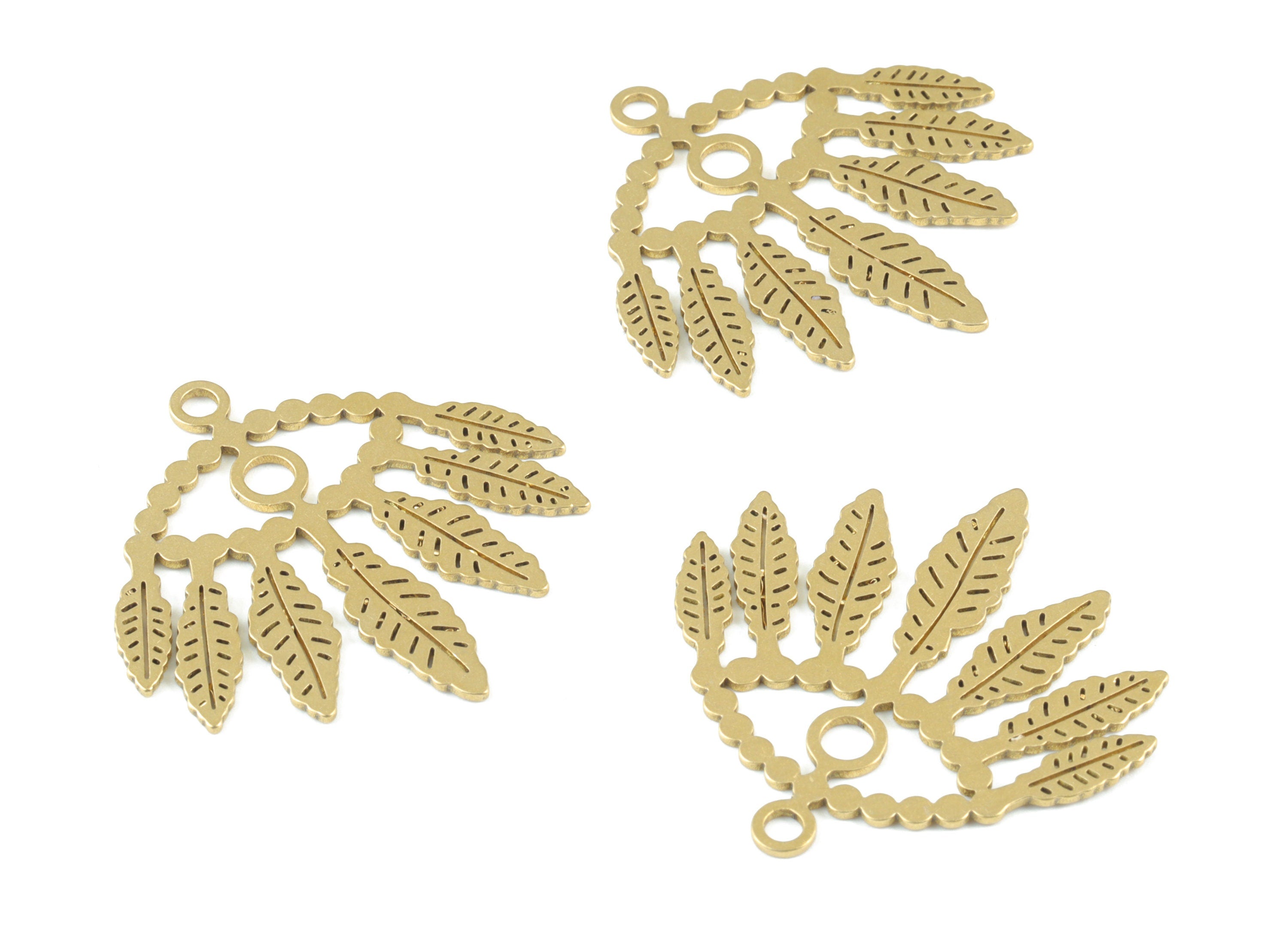 Brass Leaf Eyelash Pendant - Raw Brass Eyelash Leafs Earring Charms - Jewelry Making Supplies - 33.88x32.95x1.09mm - PPM3774 - DOMEDBAZAAR